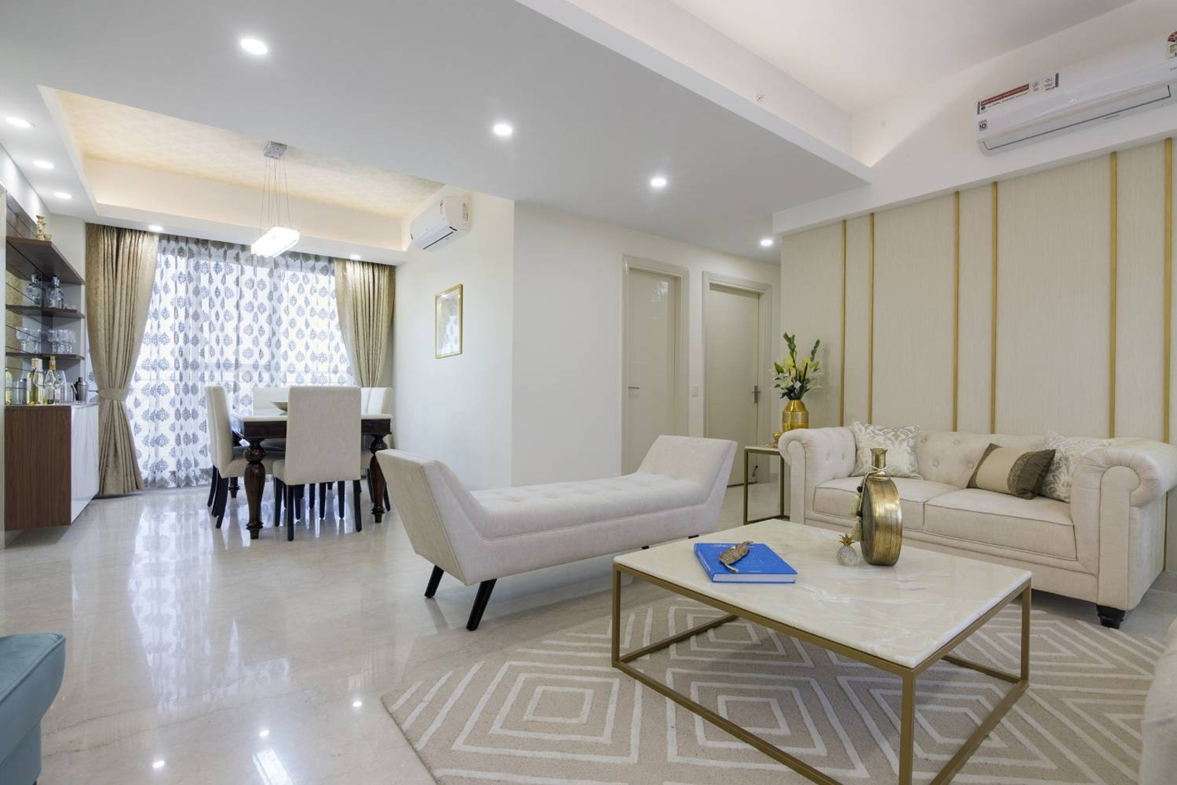 Living-Cum-Dining Room Design with Beige Sofa