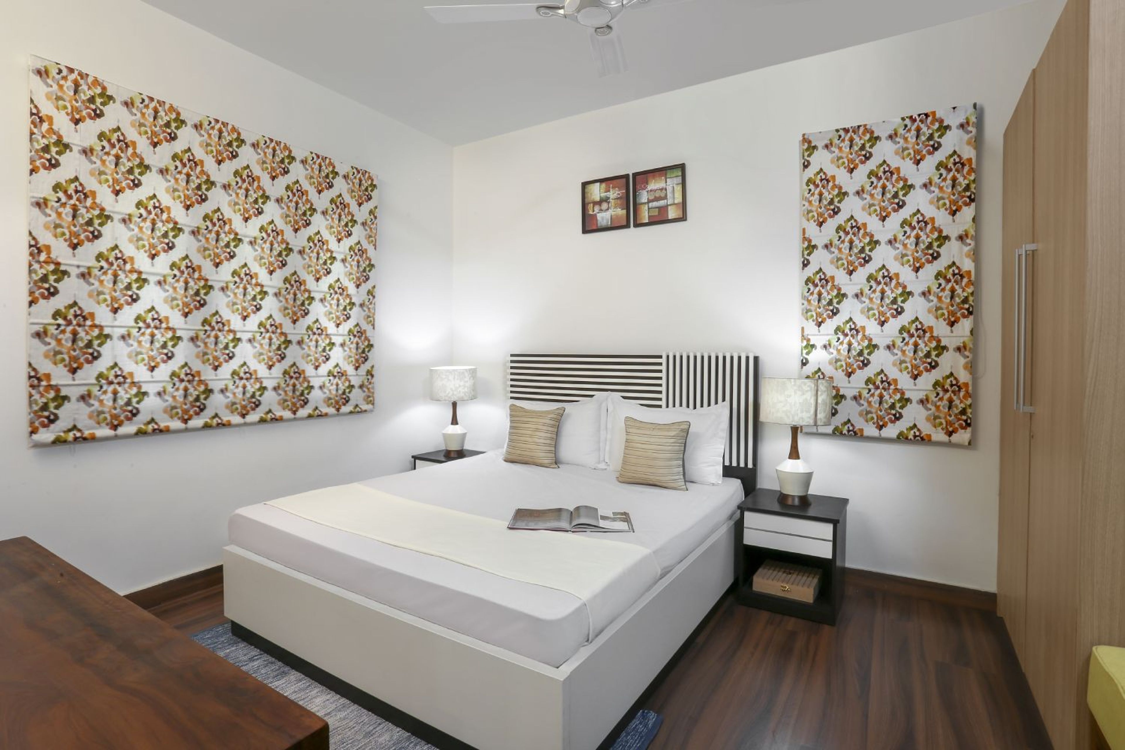 Guest Bedroom Design with Floral Print Blinds