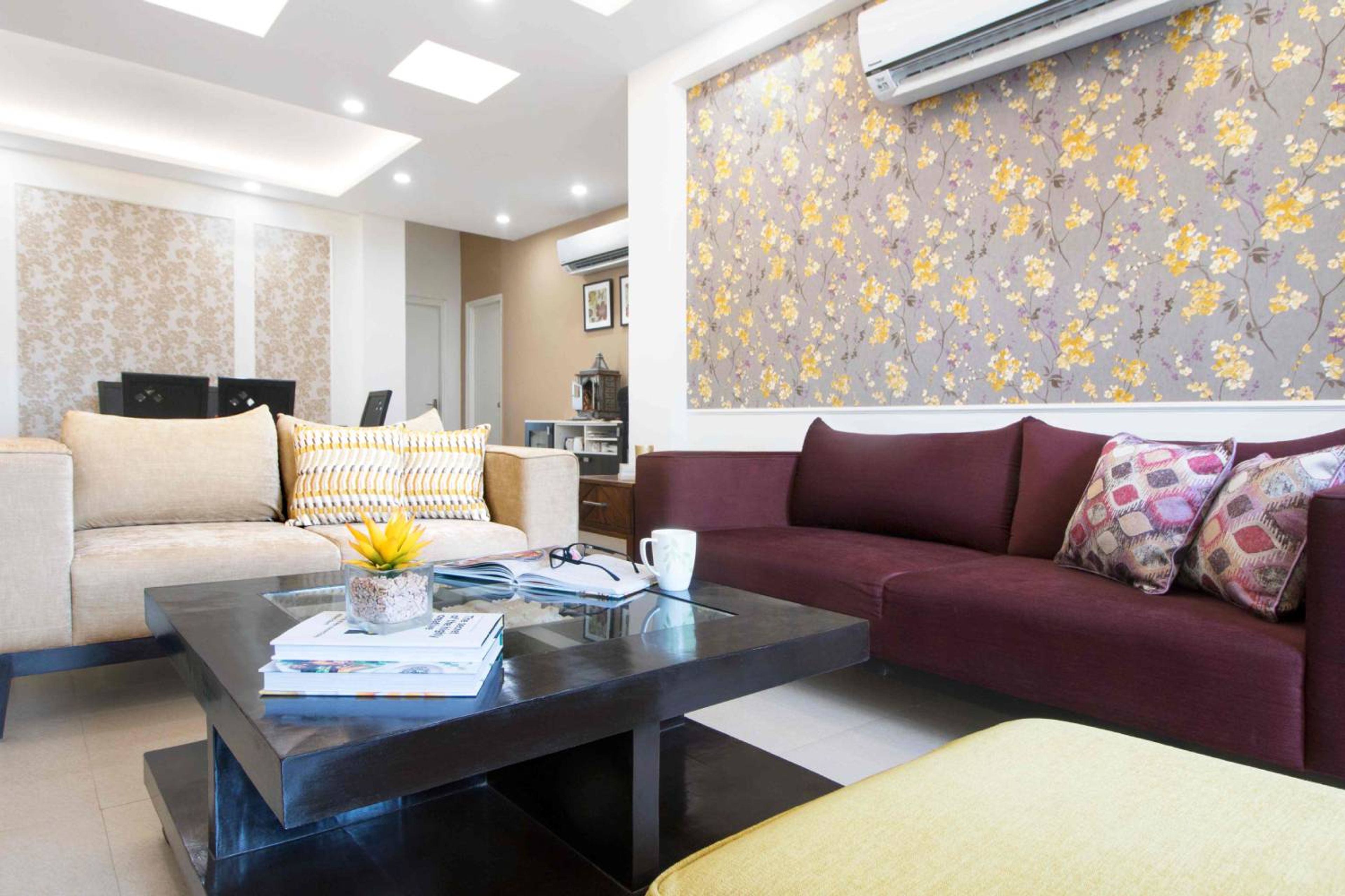 Living Room Design with Floral Wallpaper