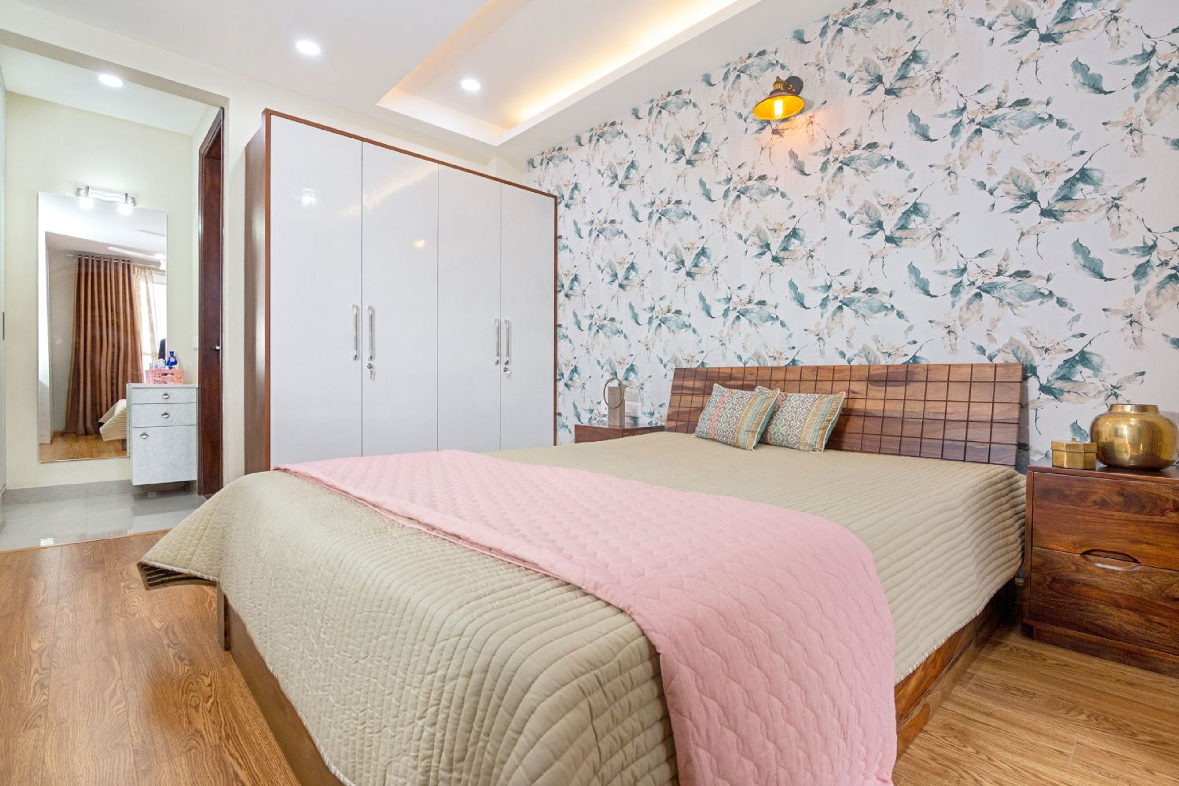 Contemporary 2BHK Flat Design Featuring L-Shaped Sofa