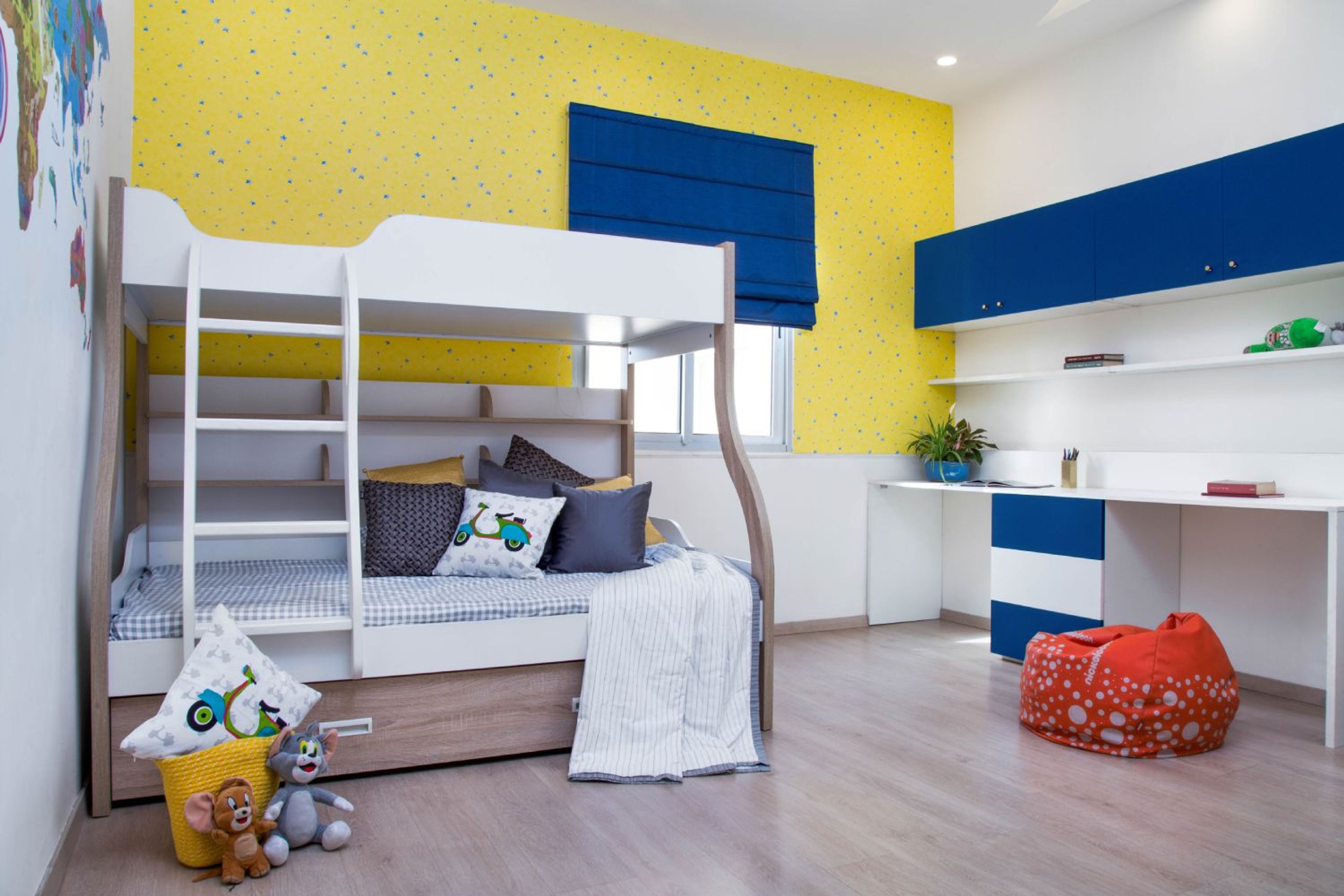 Kids Bedroom Design with Yellow Wallpaper