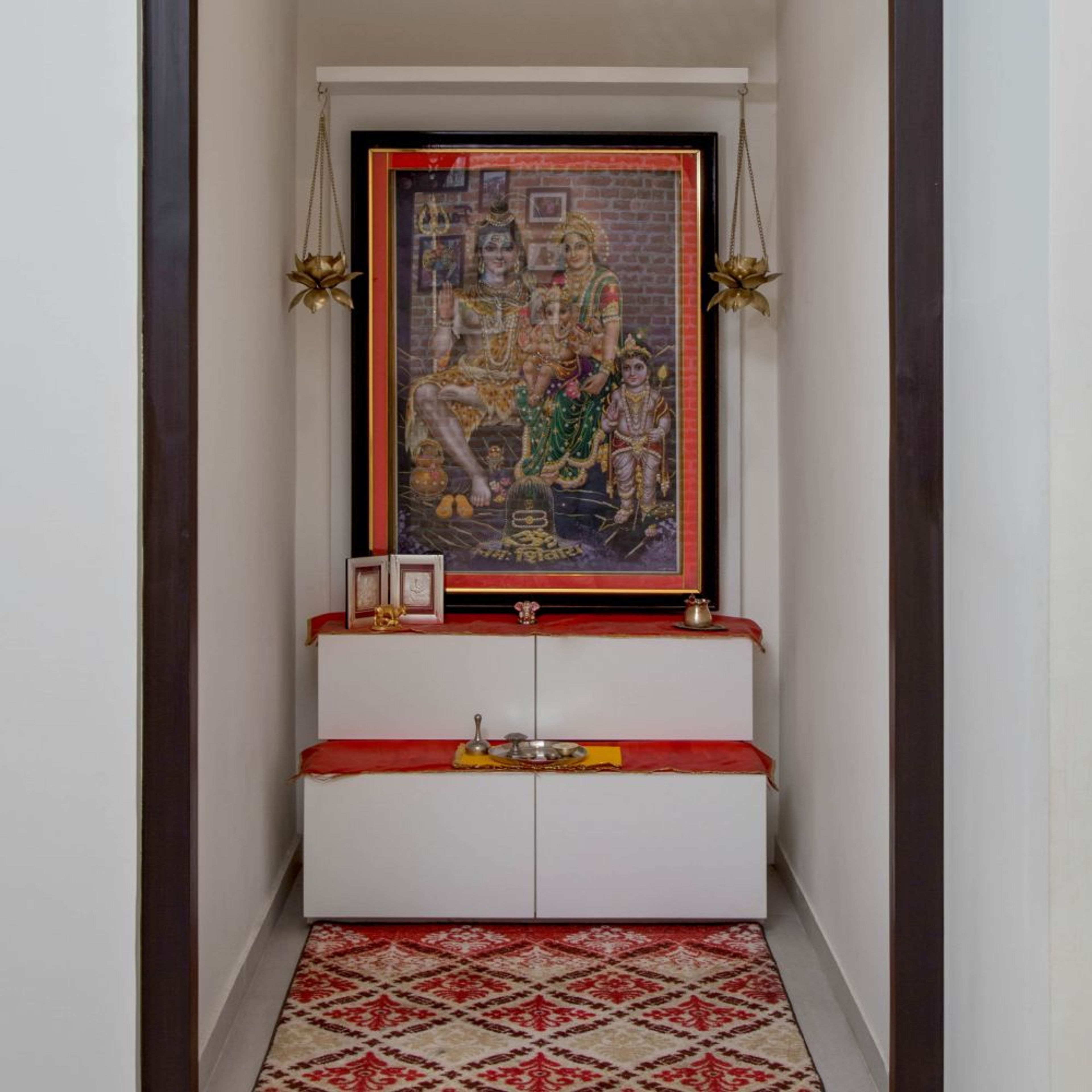 Pooja Room Design with Two-Floor Cabinet