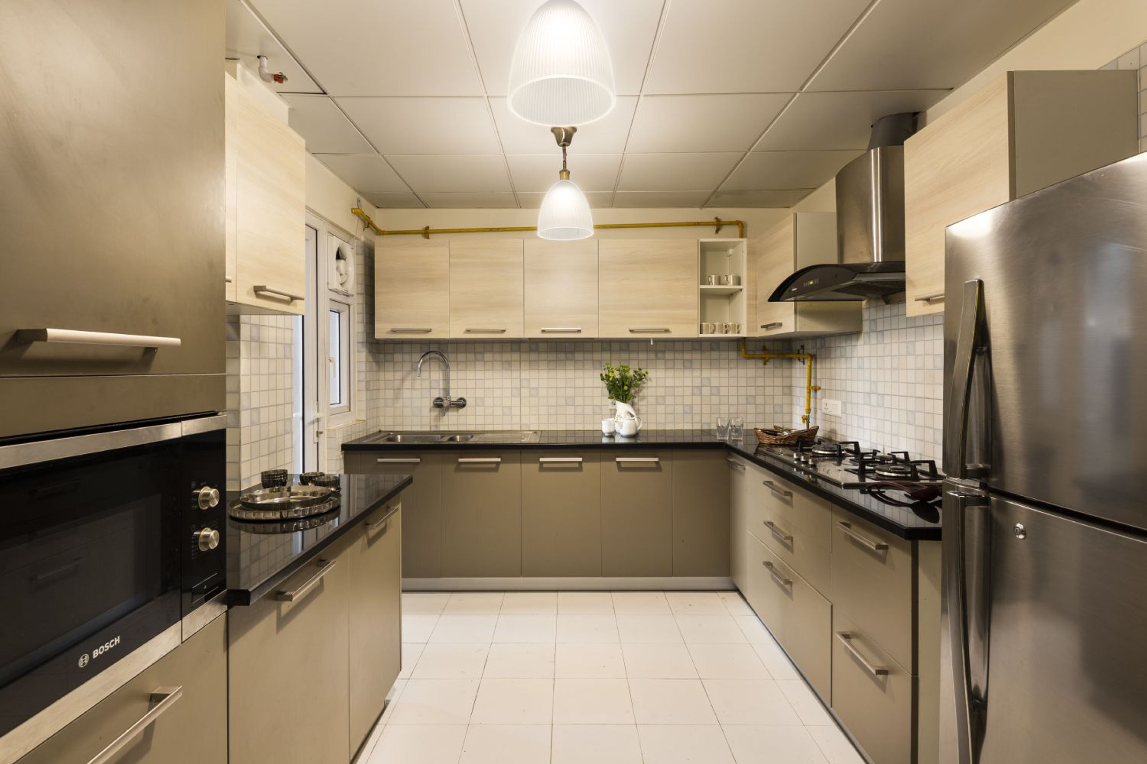 Modular Beige Open Kitchen Design