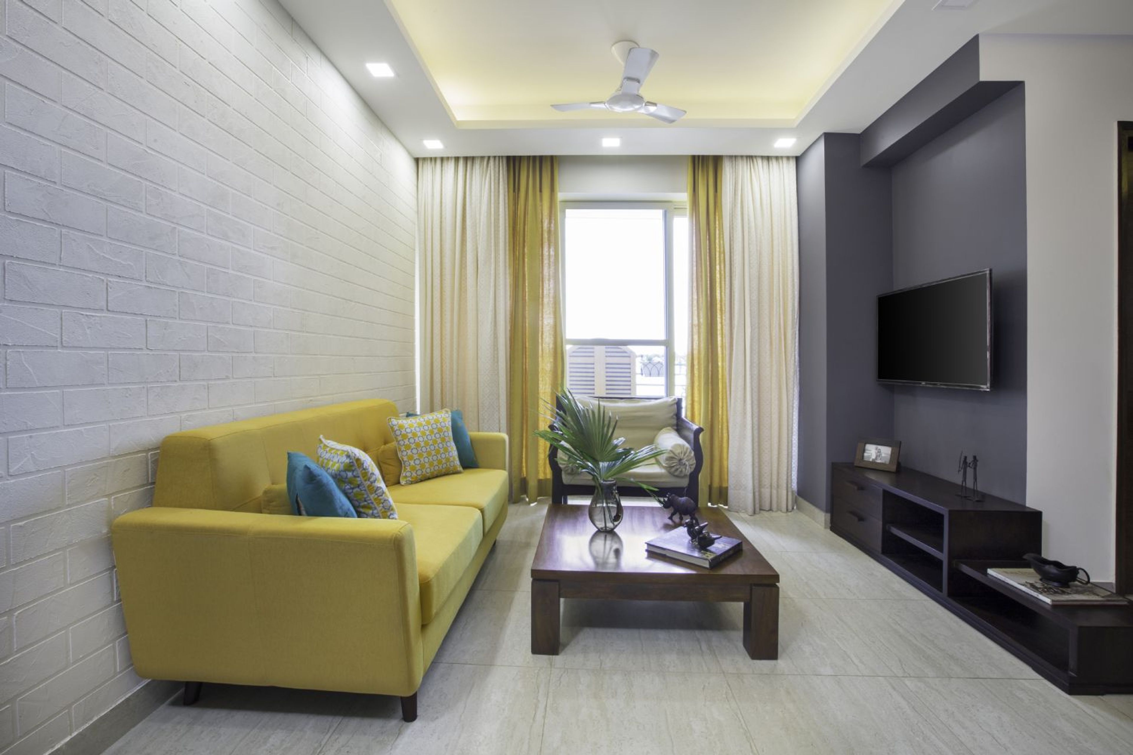 Living Room Design with Yellow Sofa