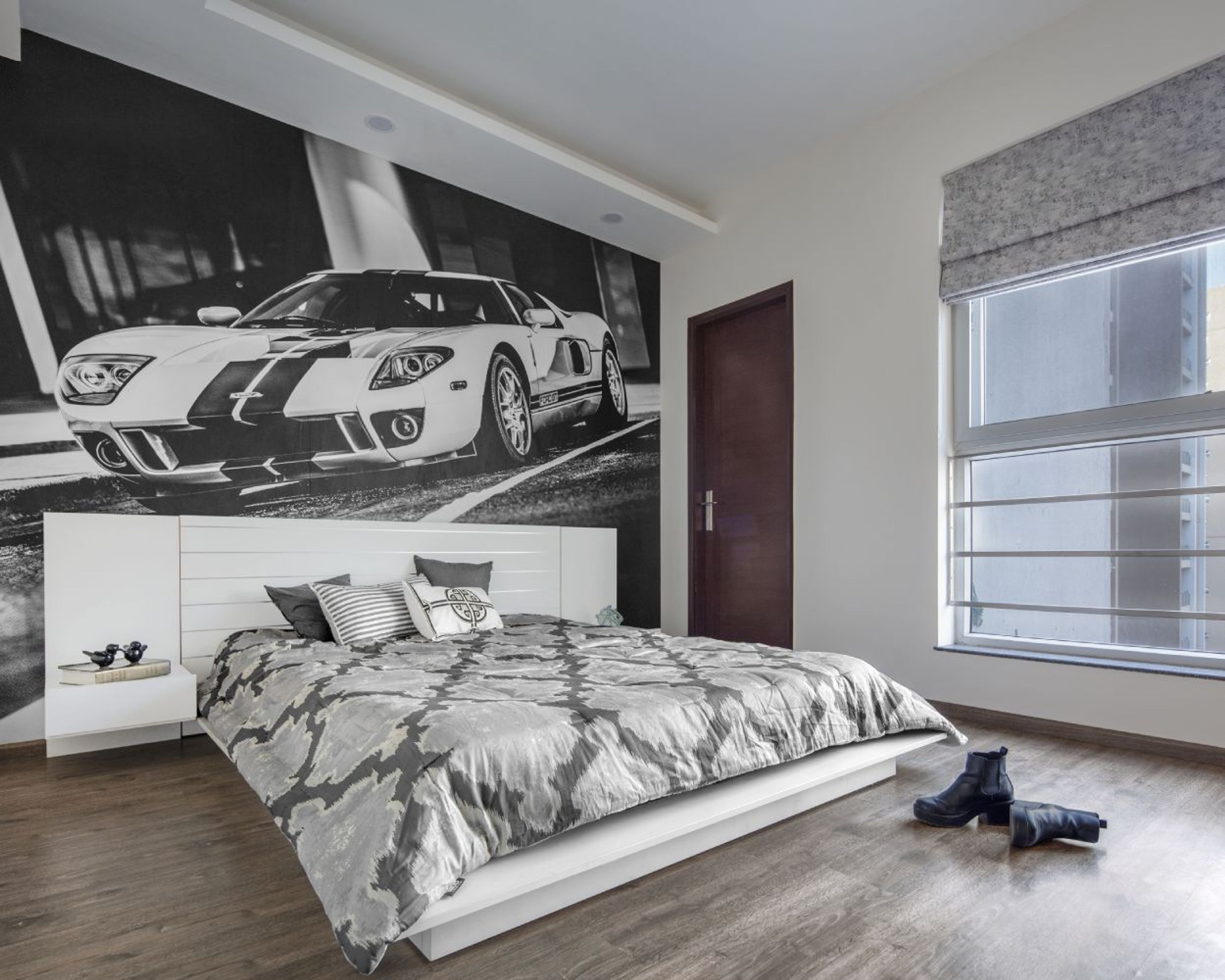 Kids Bedroom Design with Car Themed Wallpaper