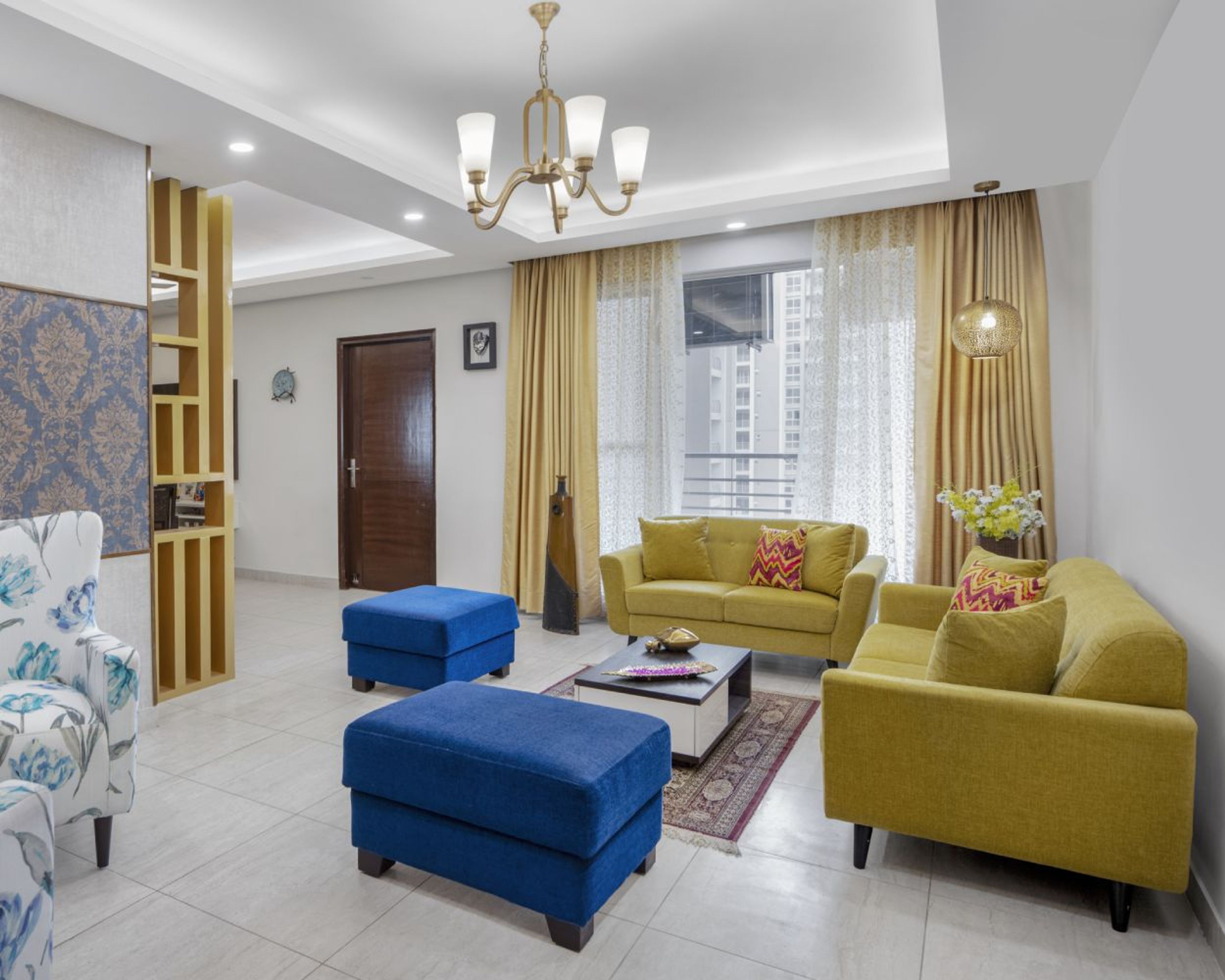 Contemporary 3BHK Flat Design with Mirrored Wardrobe and Neutral Colour Scheme