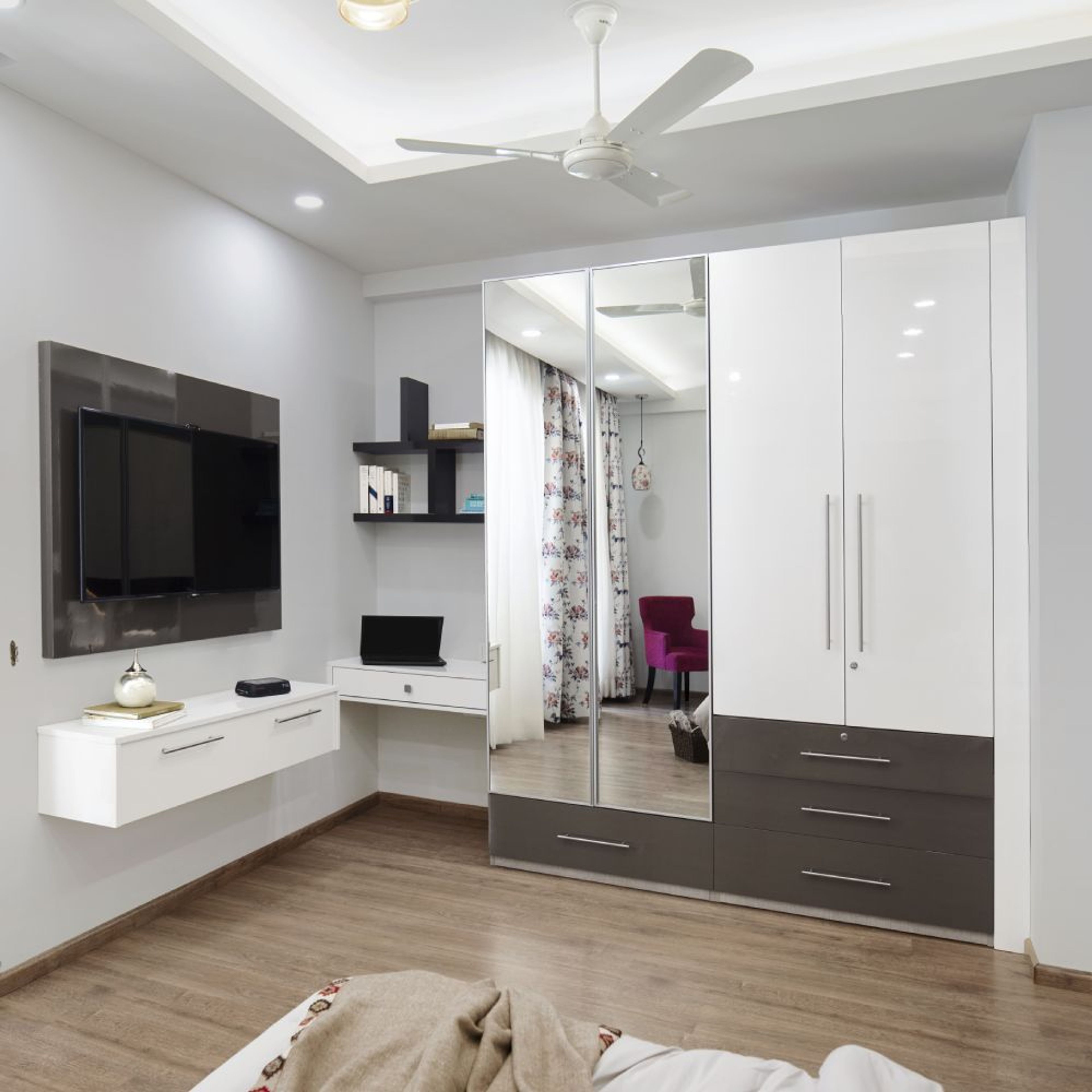 Master Bedroom Design with 4-Door Swing wardrobe