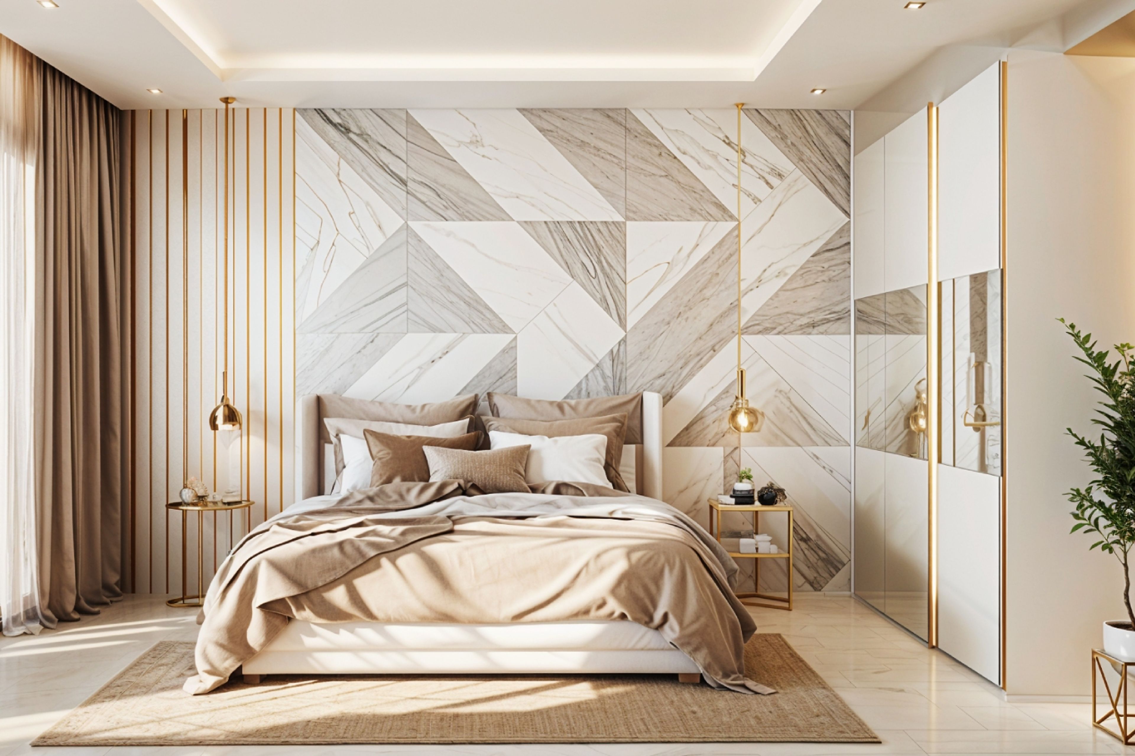 Modern Master Bedroom Design With King Bed and Wall Paneling