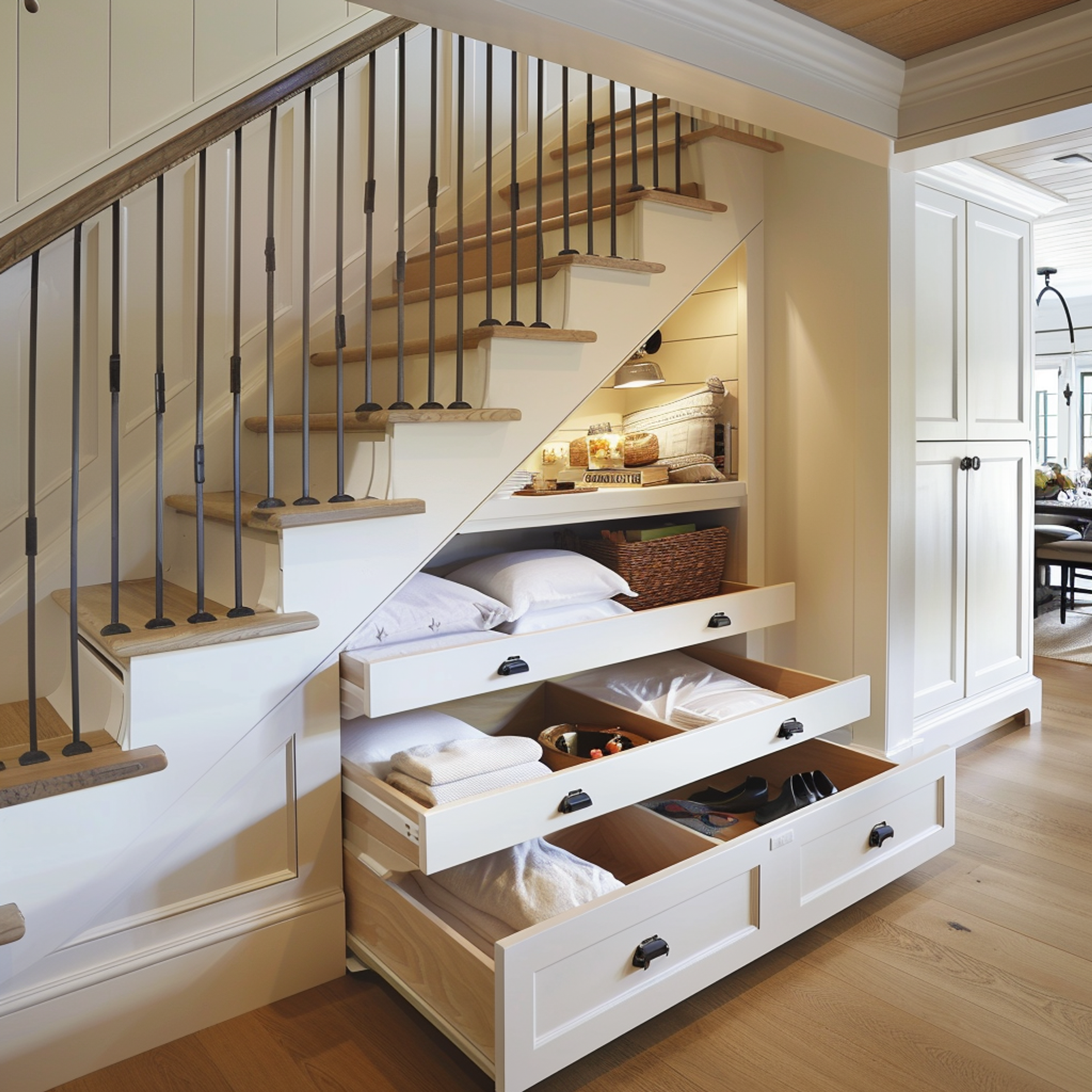 Space saving storage space with under stairs storage with drawers - Livspace