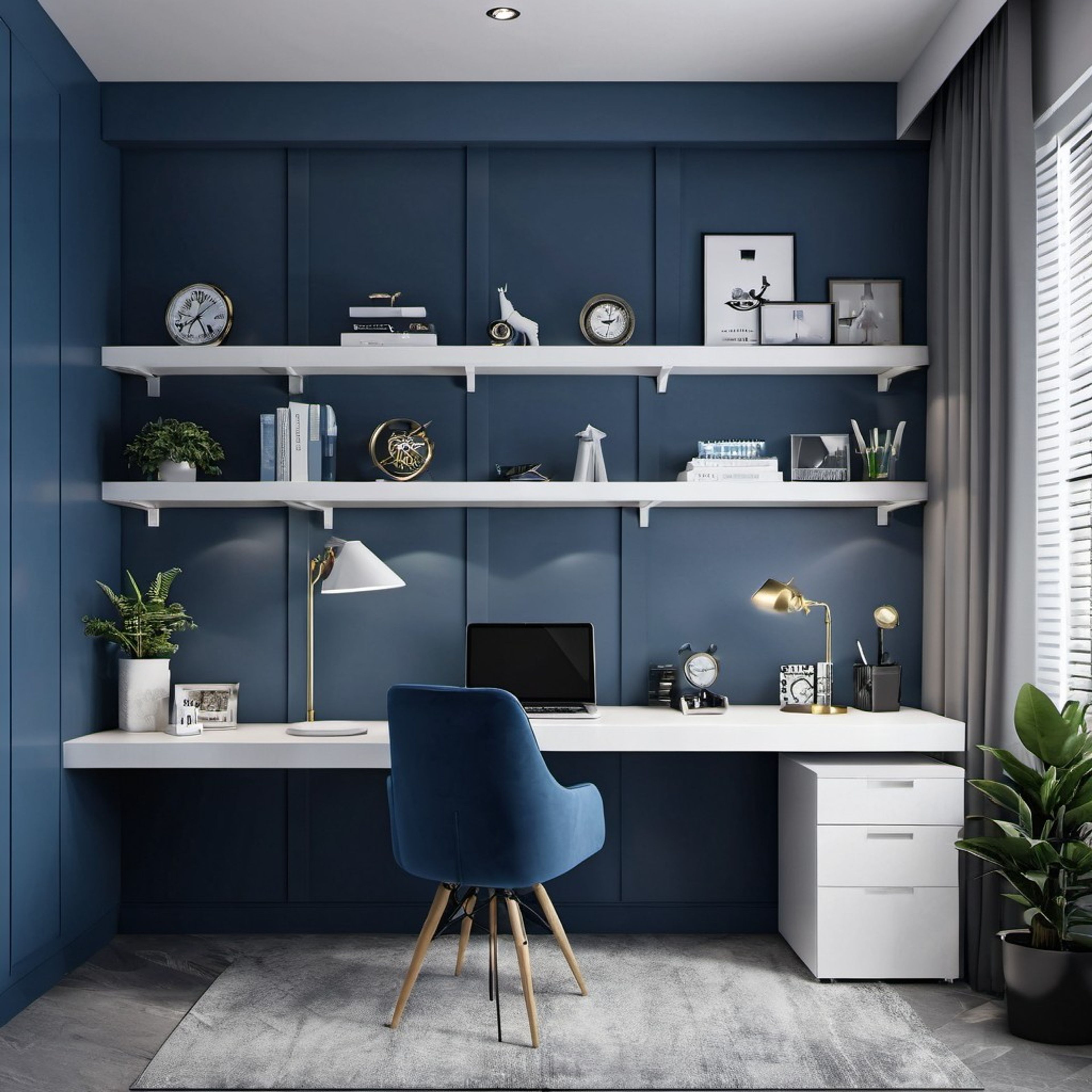 Modern home office design with study table, chair & wall storage - Livspace