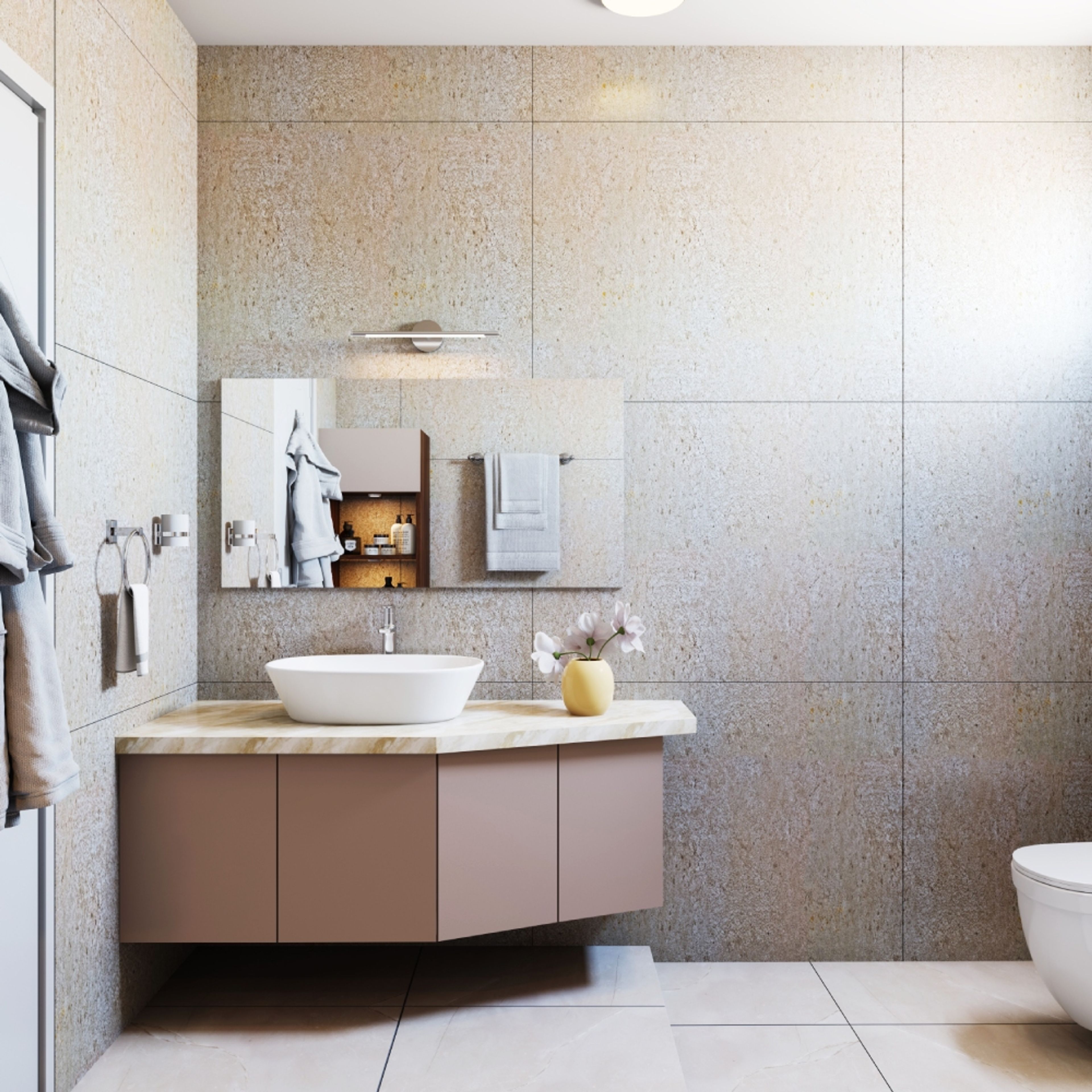 Bathroom Design with Closed Cabinet Vanity Unit