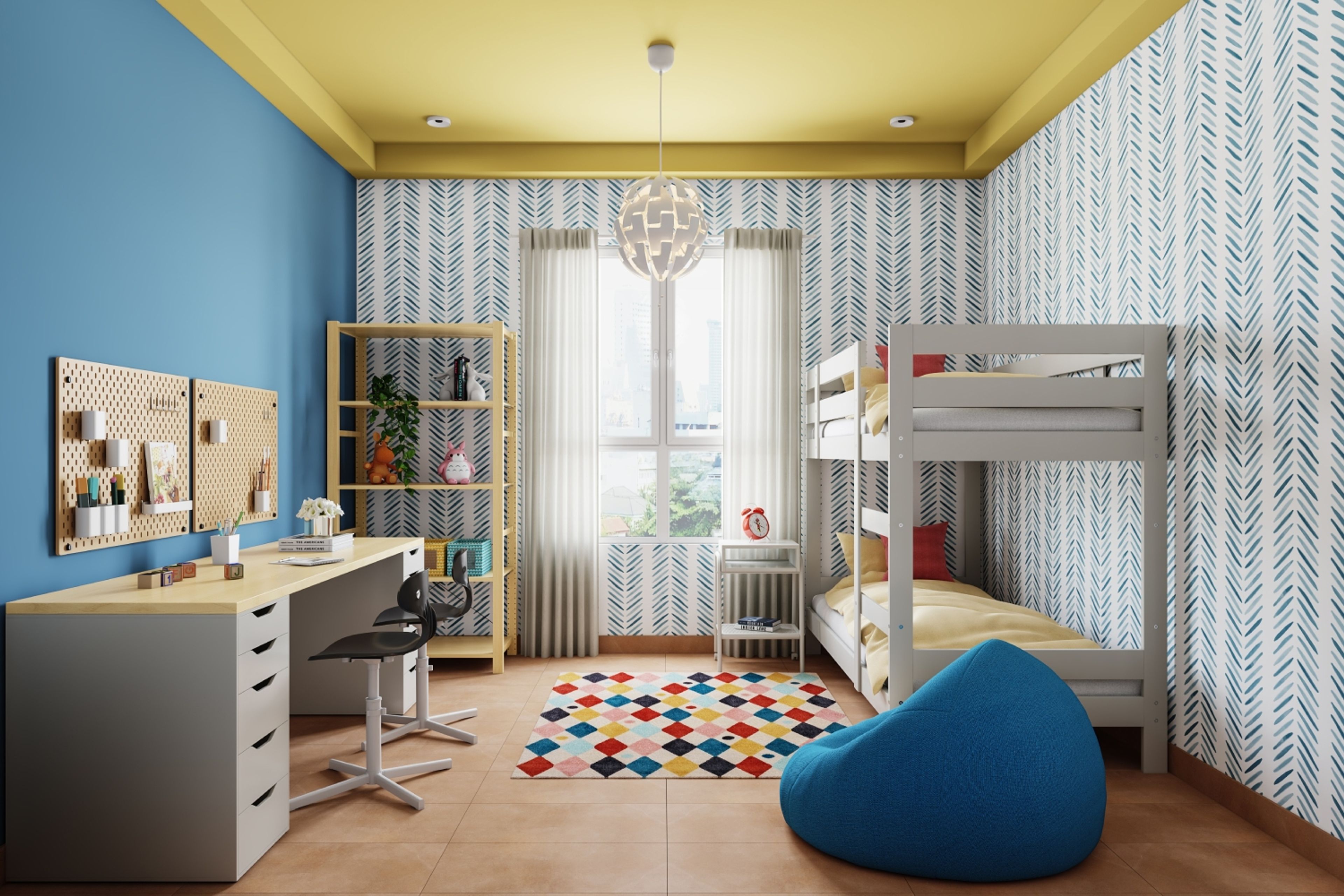 Modern Peripheral Rectangle Mustard Yellow Bedroom Ceiling Design