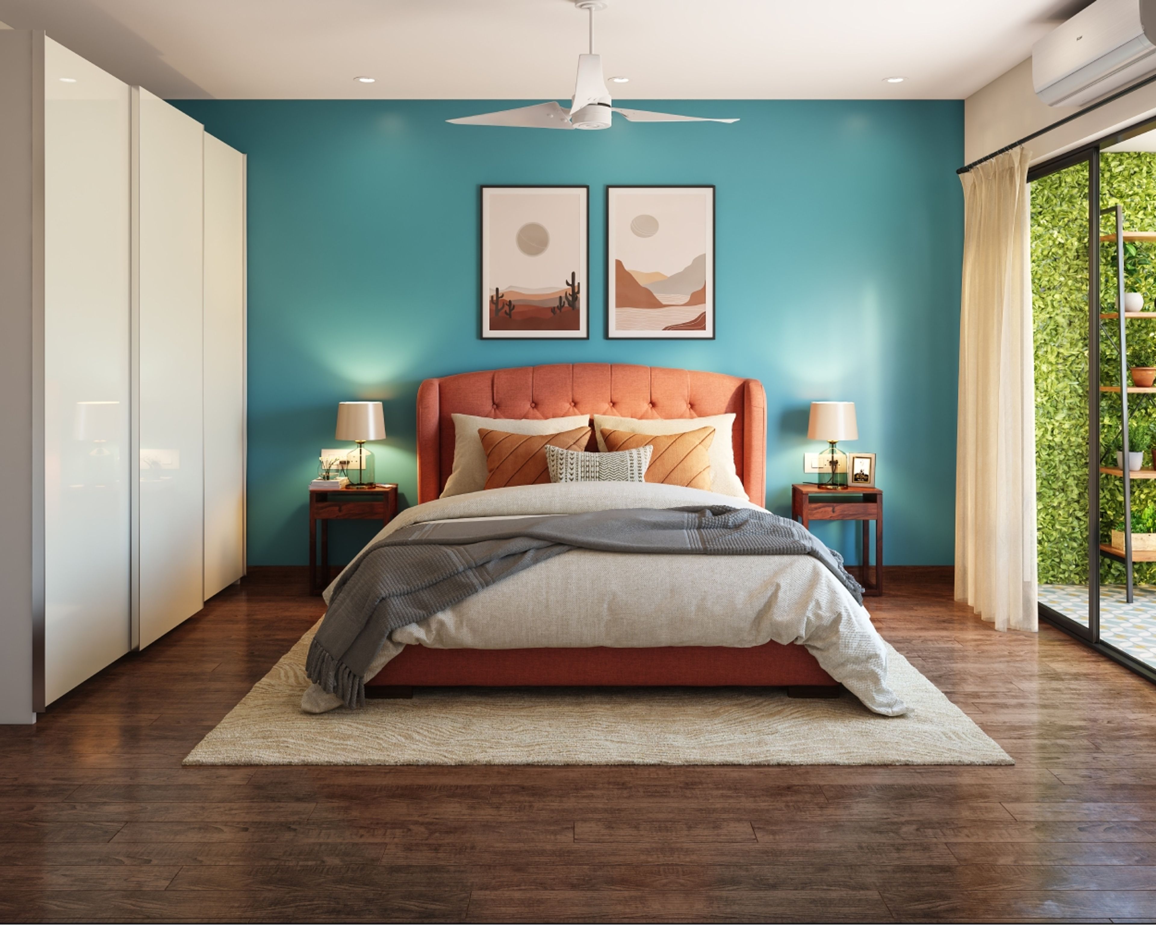 Dark Brown Rectangular Wooden Flooring Design For Bedrooms - Livspace