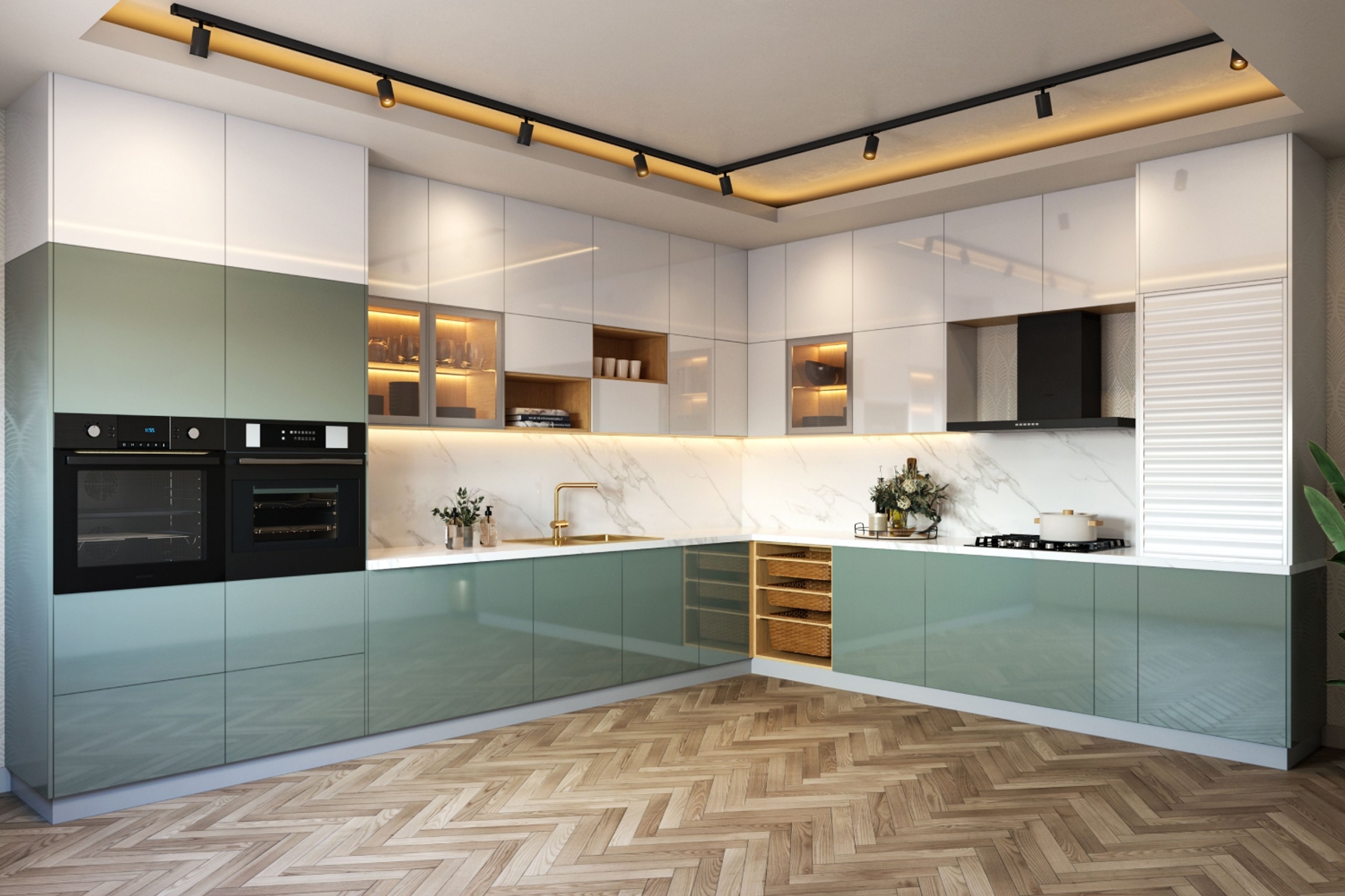 Brown Chevron Flooring Design with Contemporary Style - Livspace