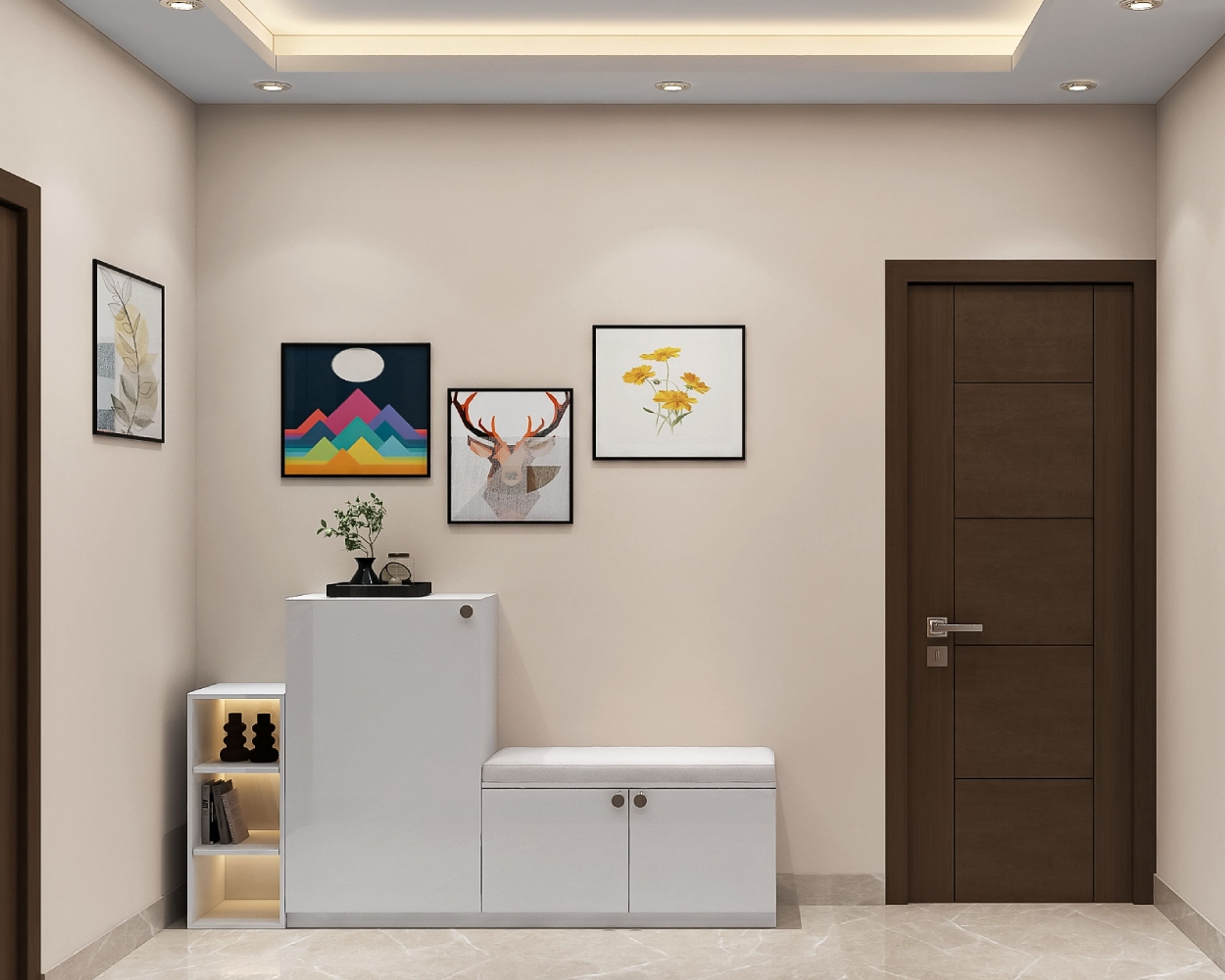 Modern Frosty White Foyer Design With High Gloss Finish - Livspace