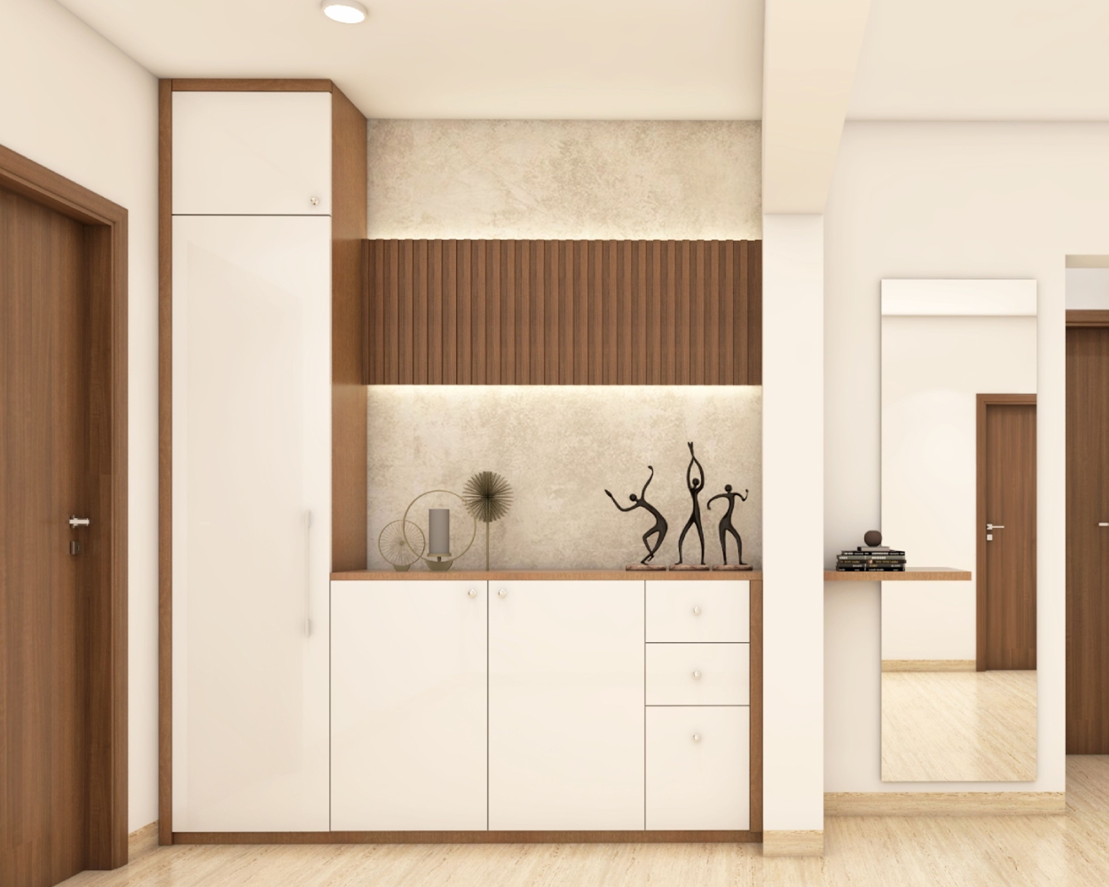 Modern Tahiti Samoa Teak and Frosty White Foyer Design - Livspace