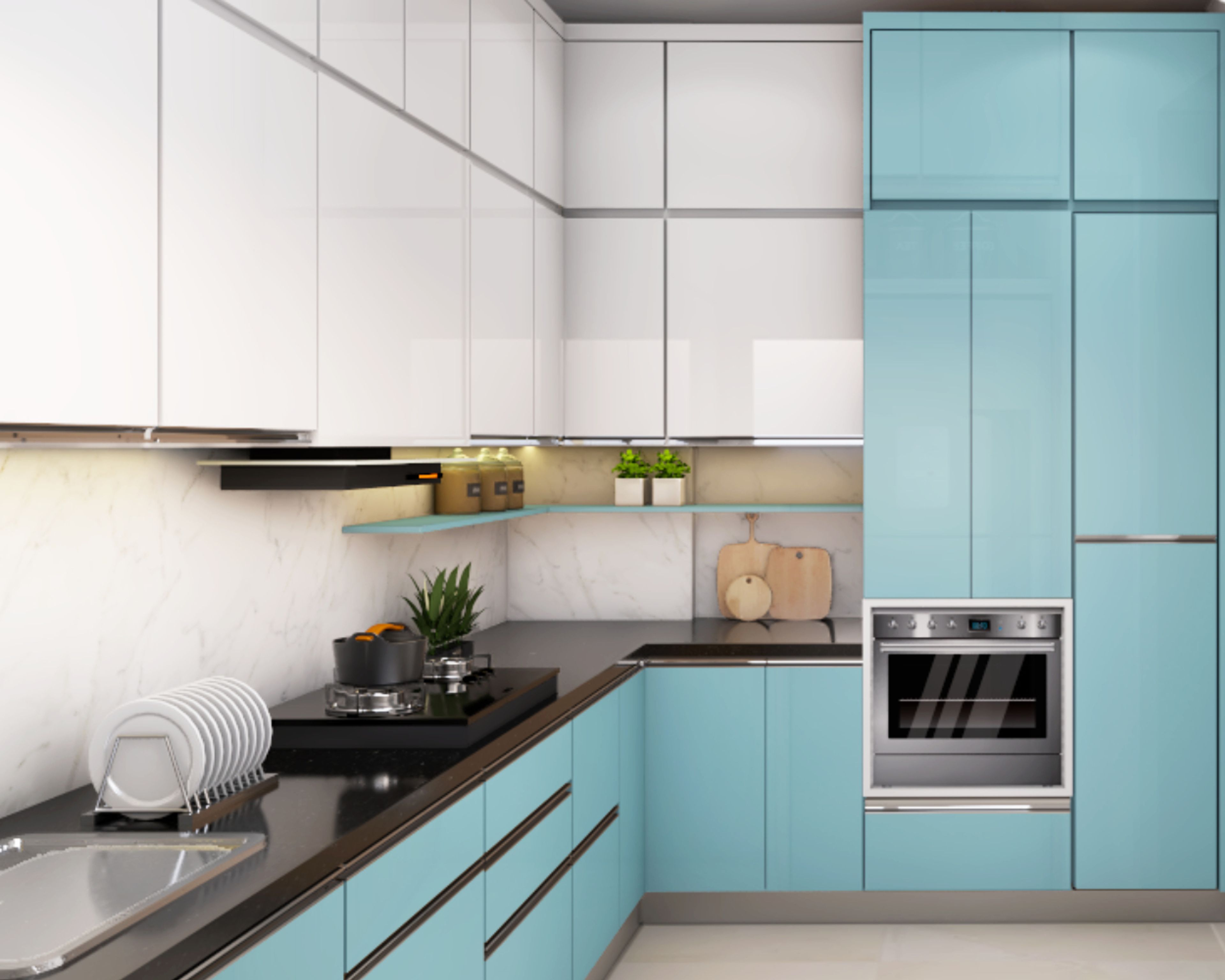 Blue cabinets with white loft units