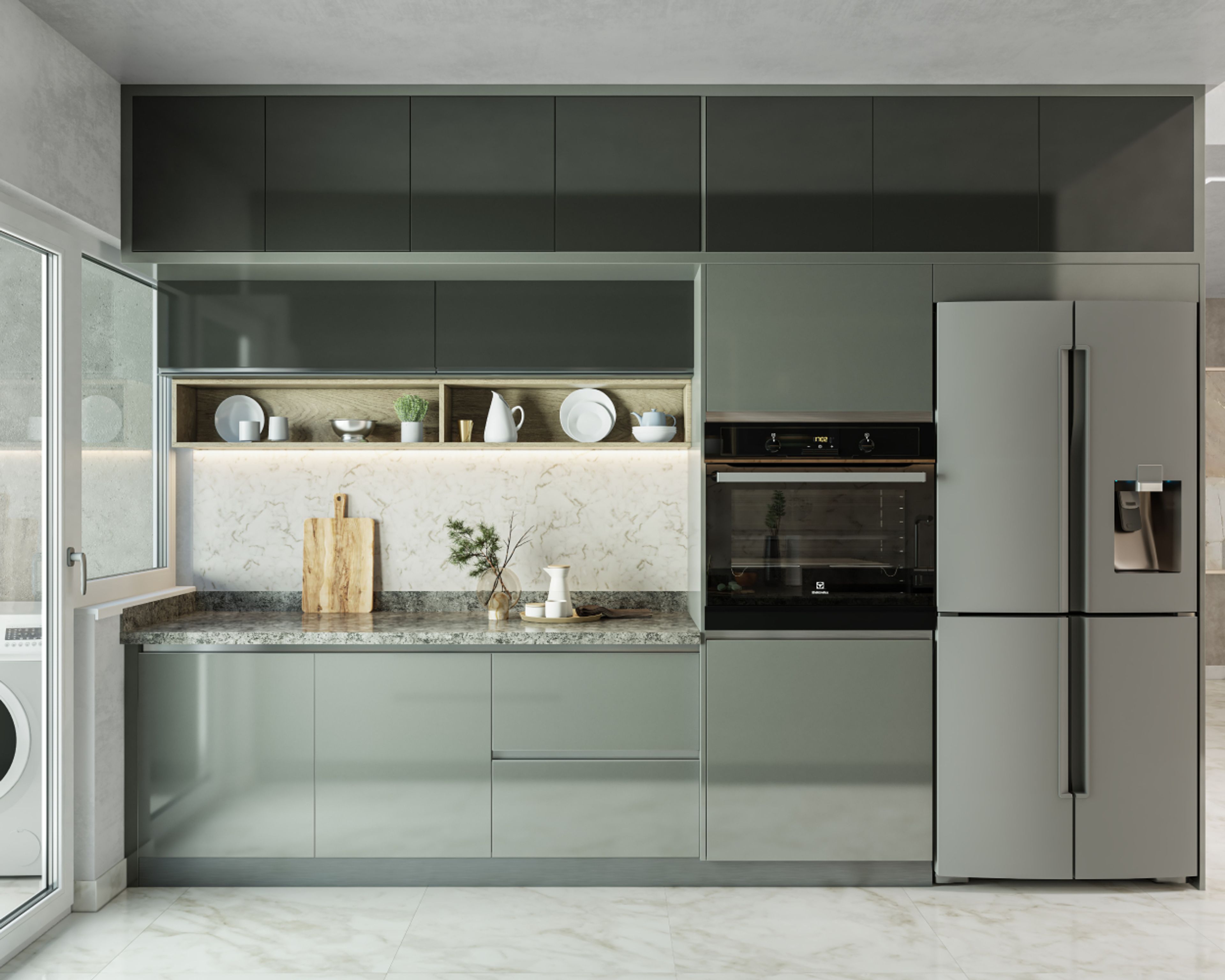 Parallel Kitchen Design with Light Green Cabinets