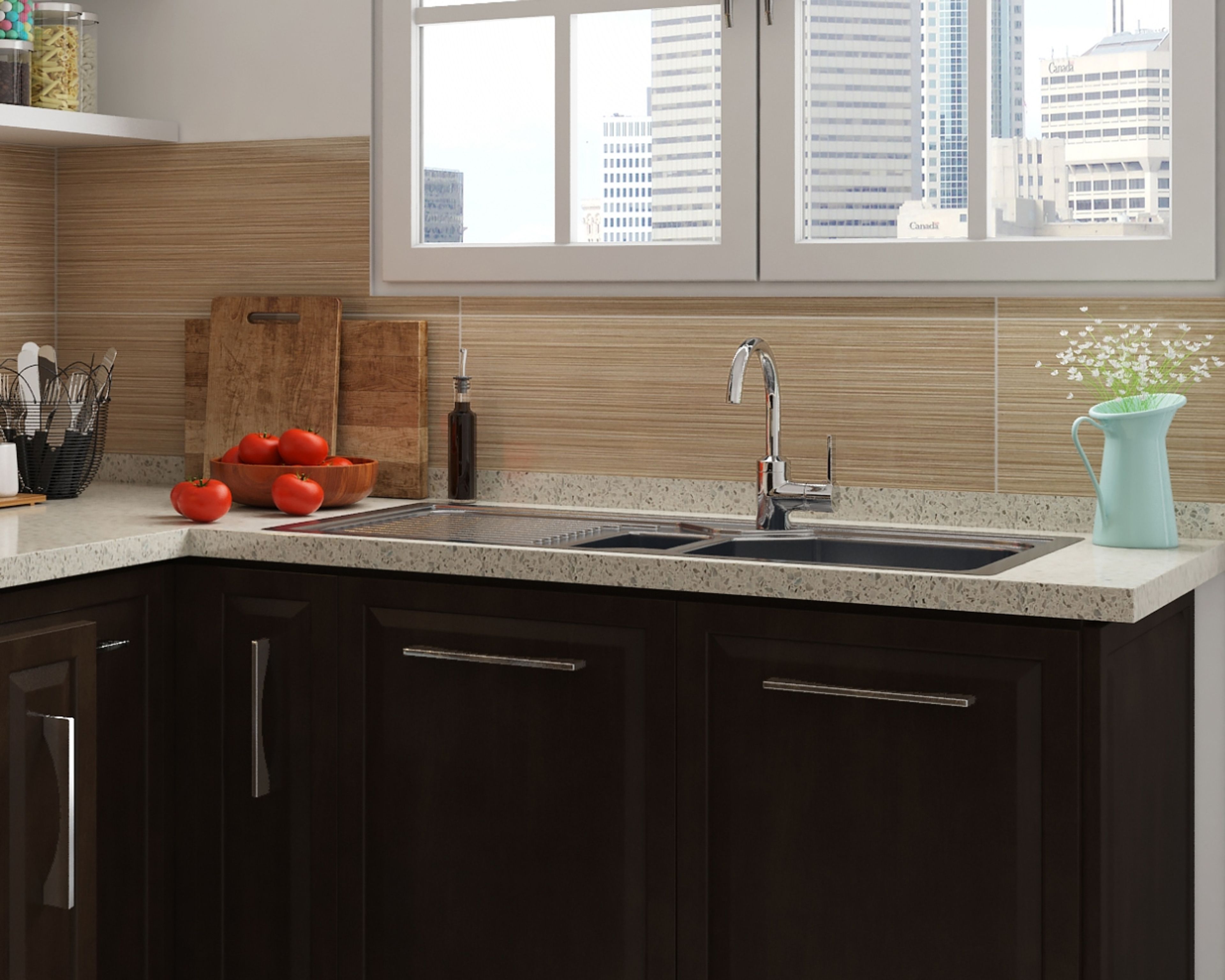 Stainless Steel Double Bowl Kitchen Sink Design with Spacious Drainboard