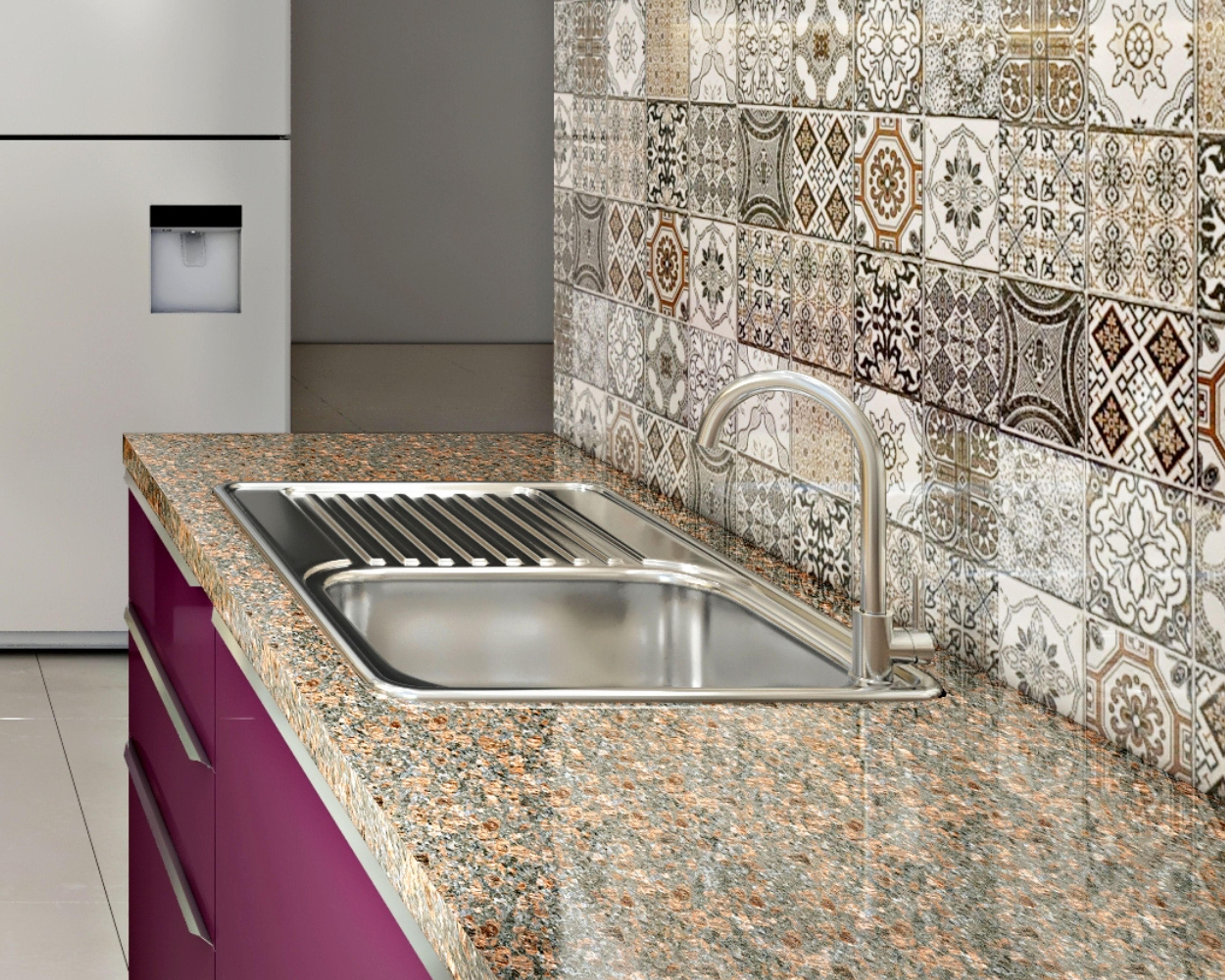 Top Mount Modern Single Bowl Kitchen Sink Design With Drainboard And Black Currant Kitchen Cabinets