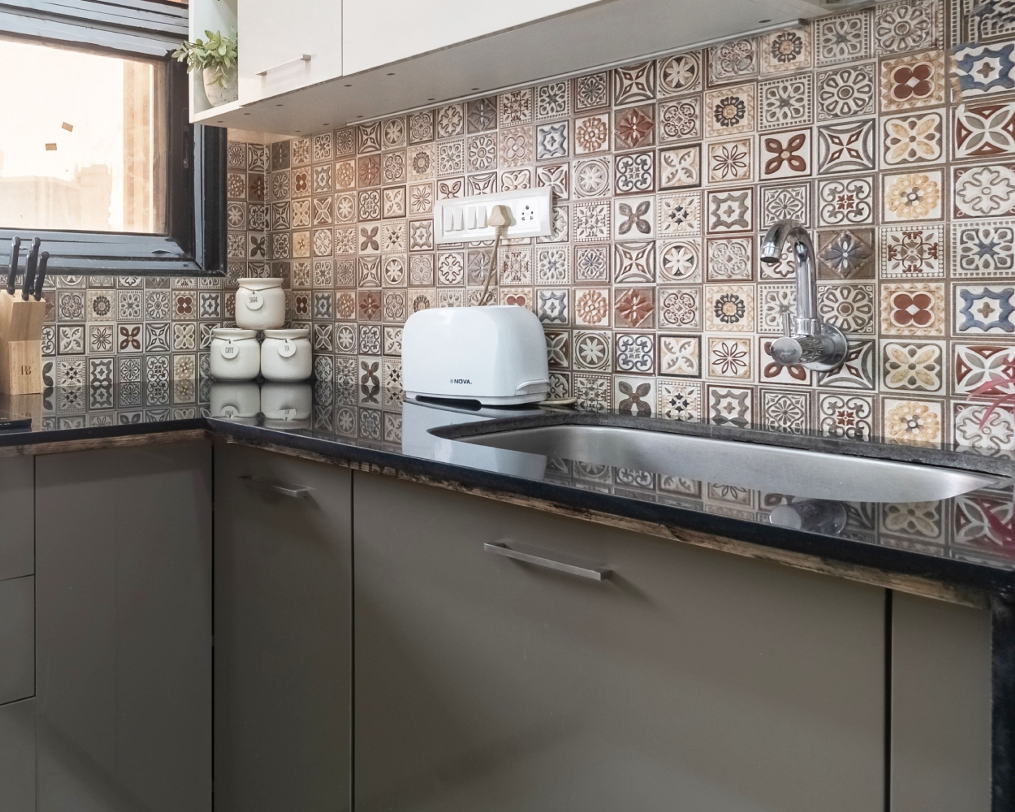 Bohemian Top Mount Stainless Steel Kitchen Sink Design With Moroccan Kitchen Backsplash