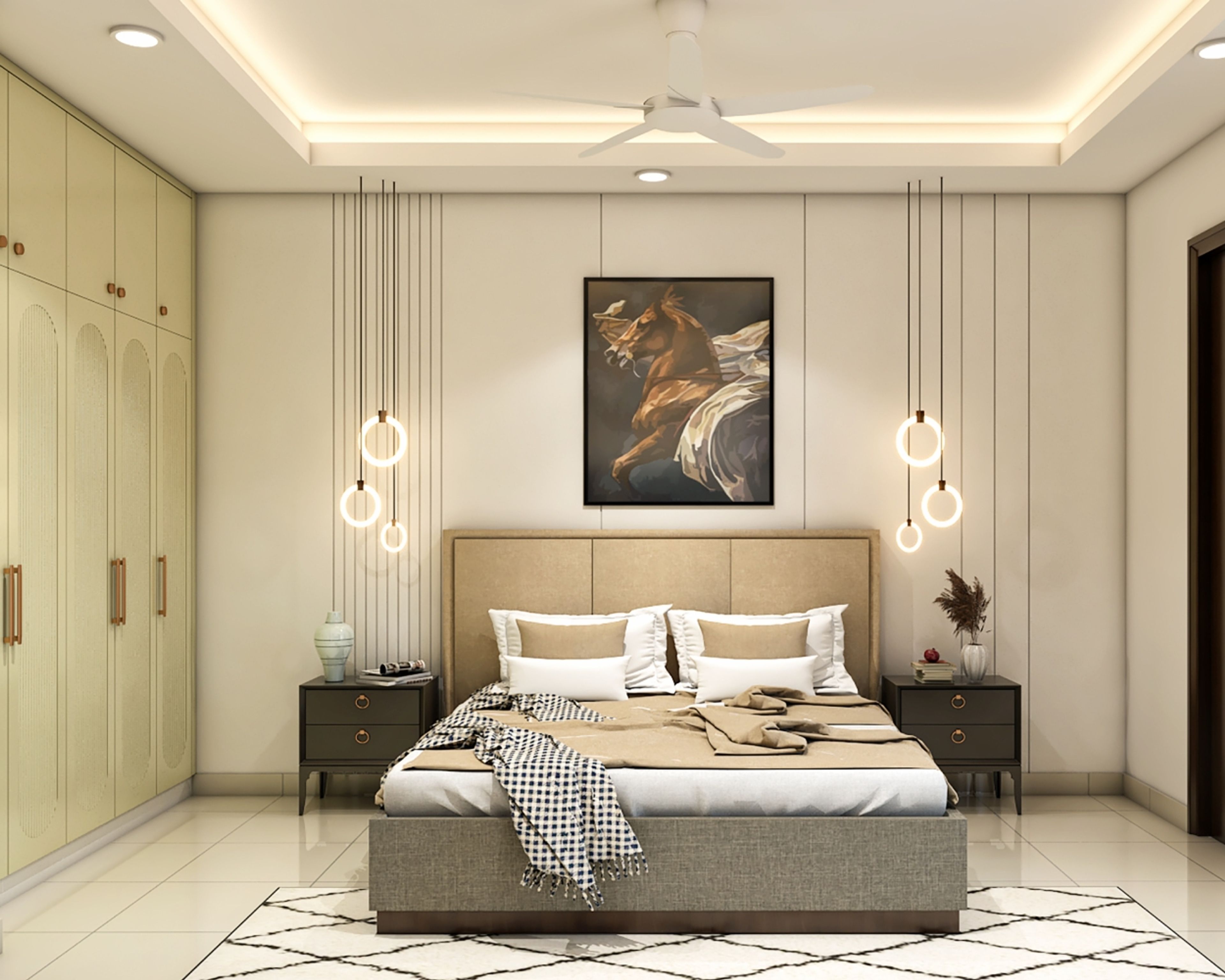 Spacious Modern Master Bedroom Design With King Bed and Swing Wardrobe
