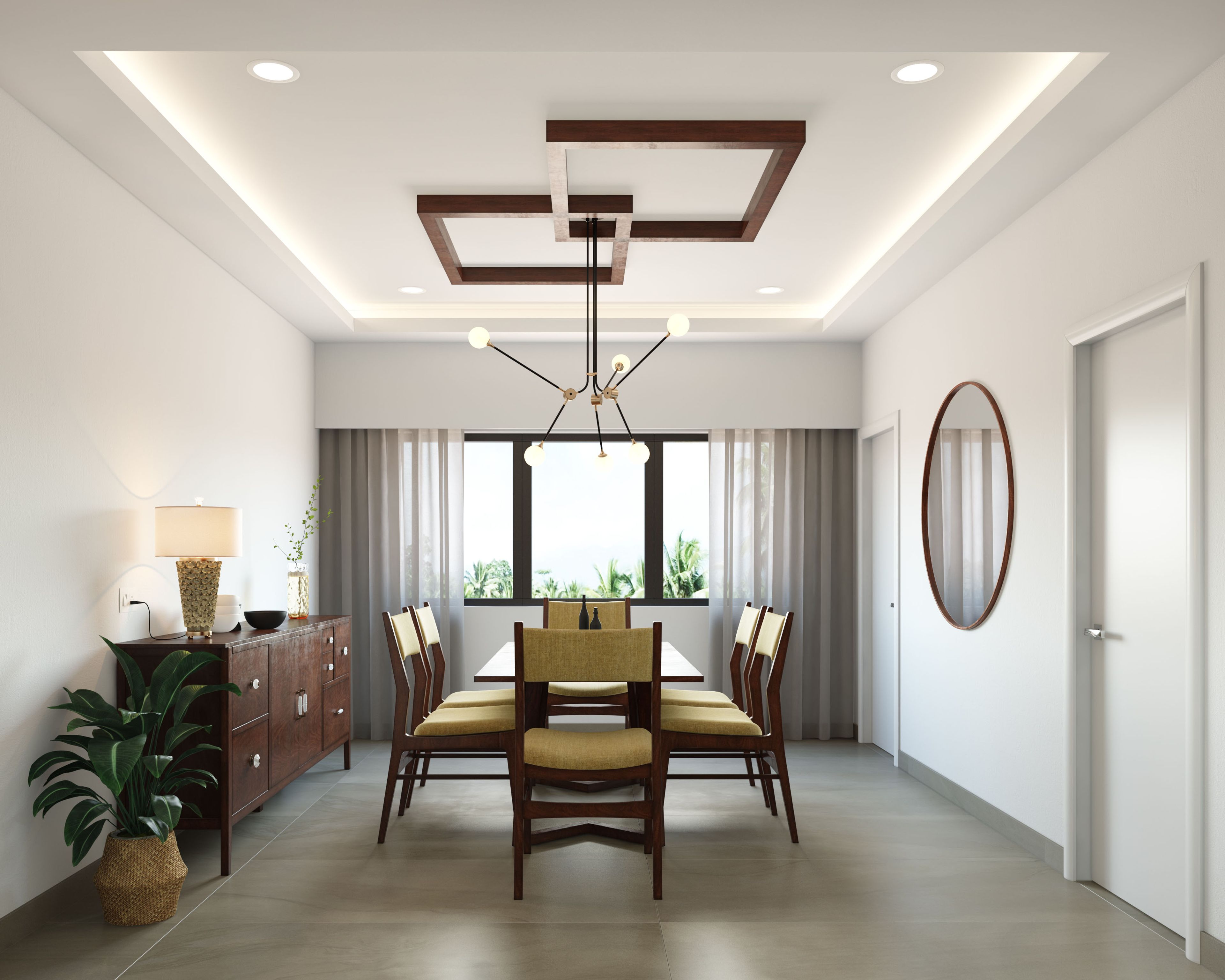 Rectangular modern false ceiling design of gypsum and wood - Livspace