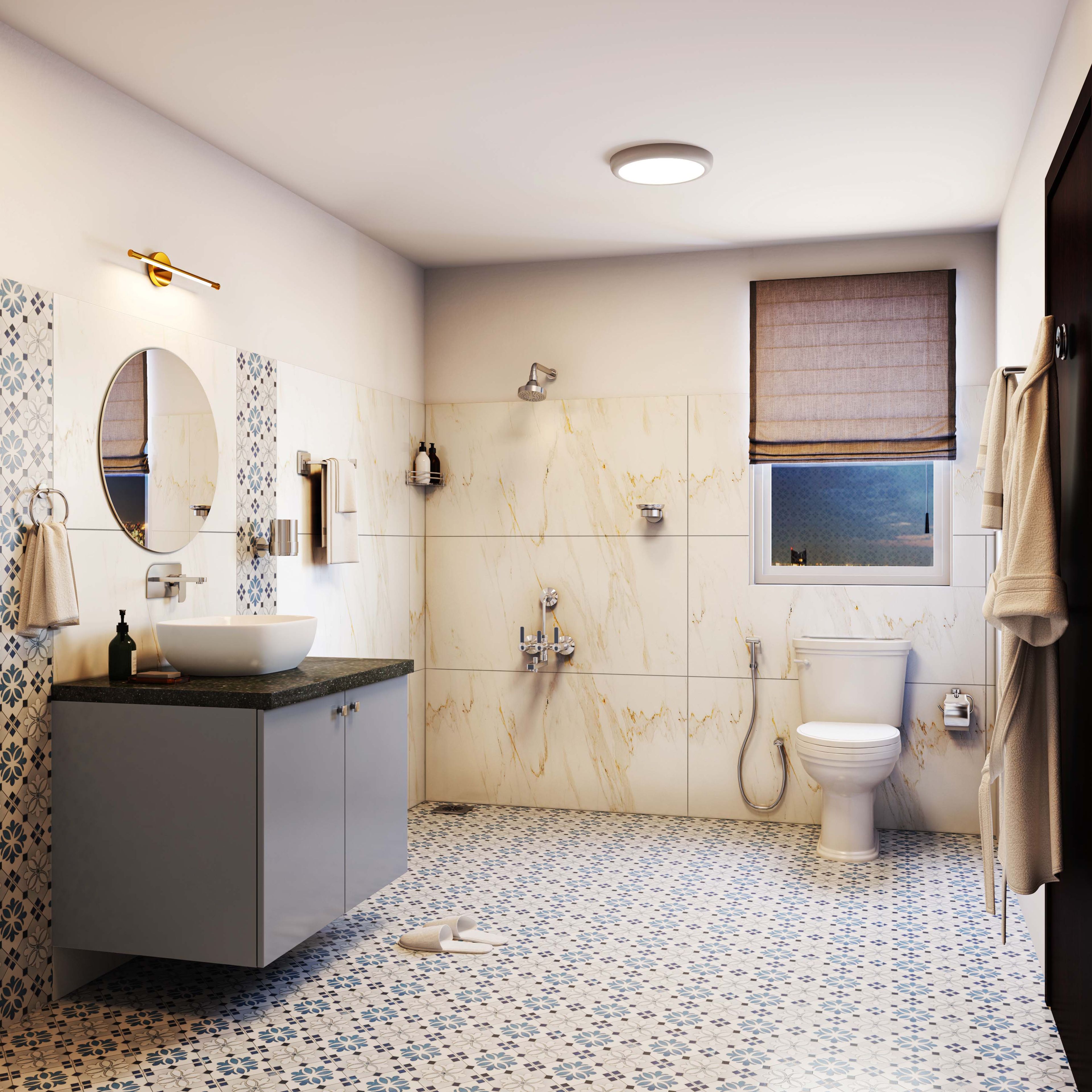 Blue and Beige Modern Flooring Design With Square Tiles