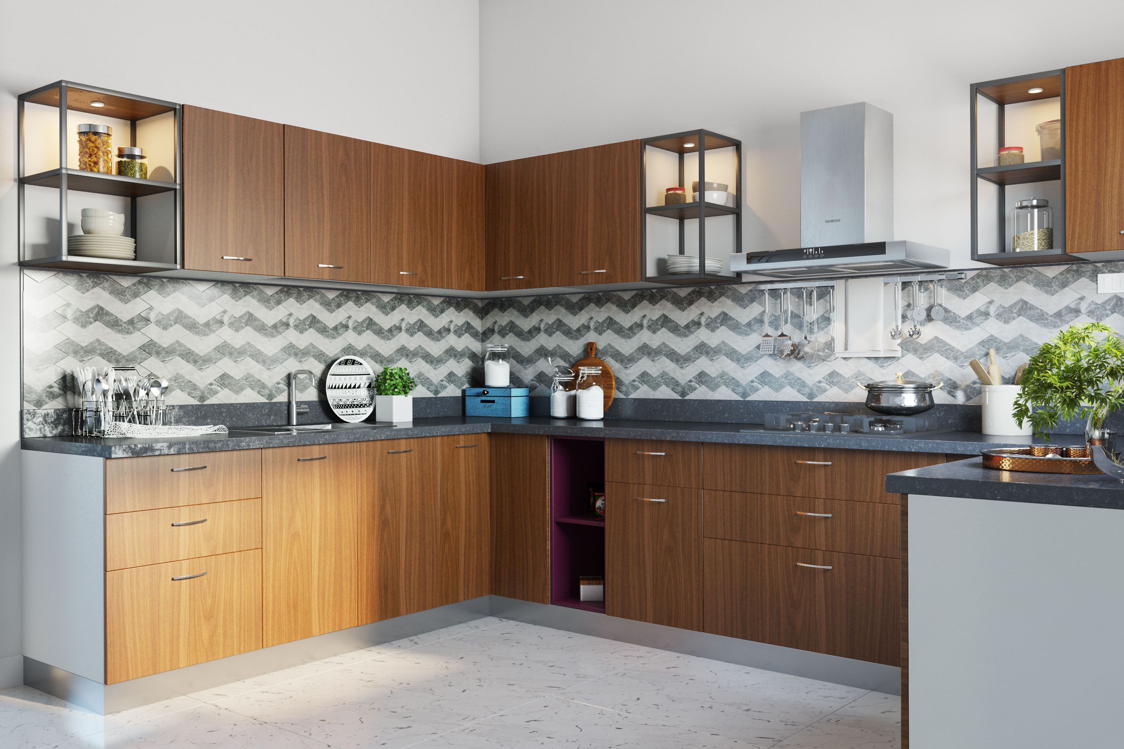 Scandinavian Amati U-Shaped Kitchen Design With Storage Units