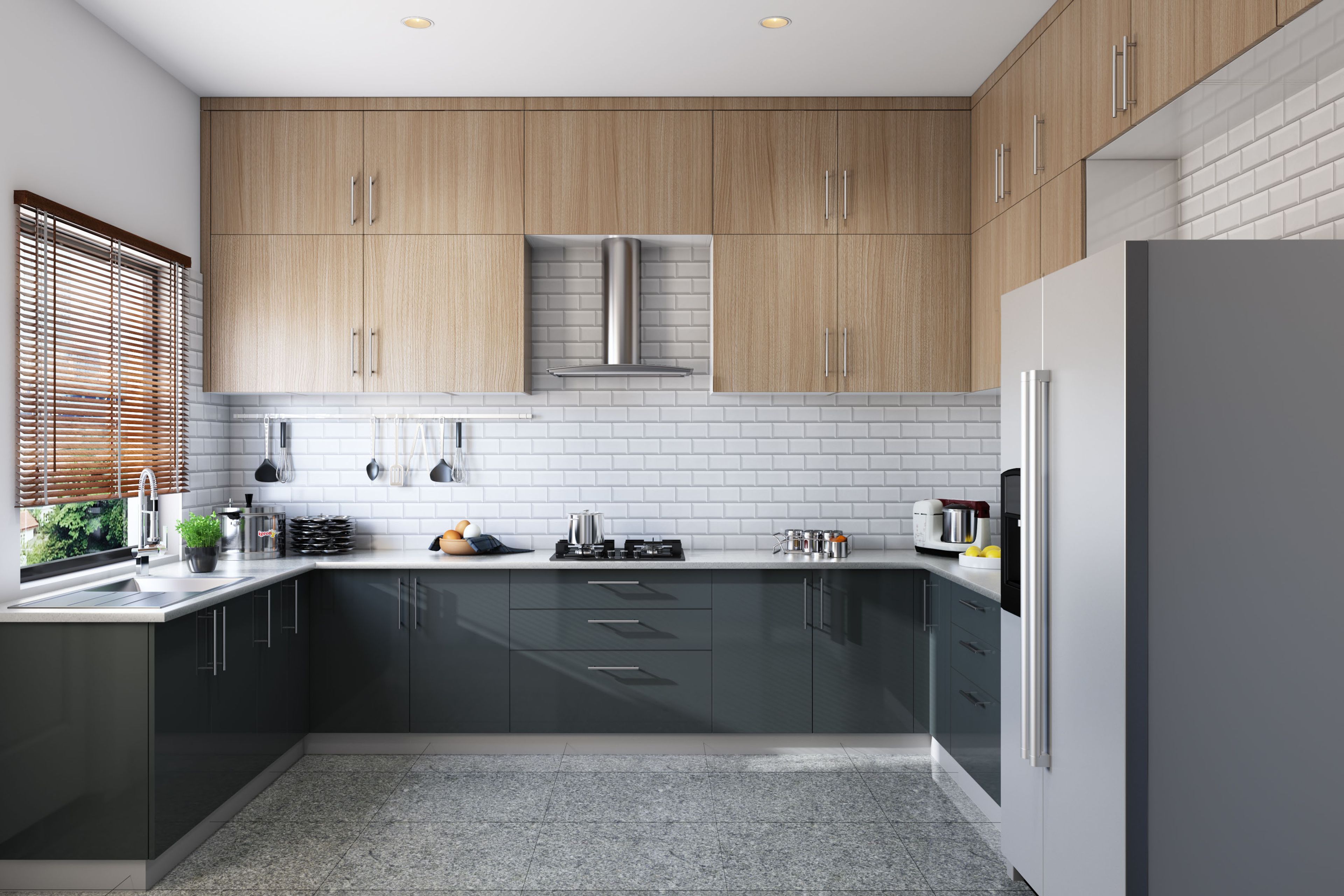 Contemporary Slate and Walnut U-Shaped Kitchen Design