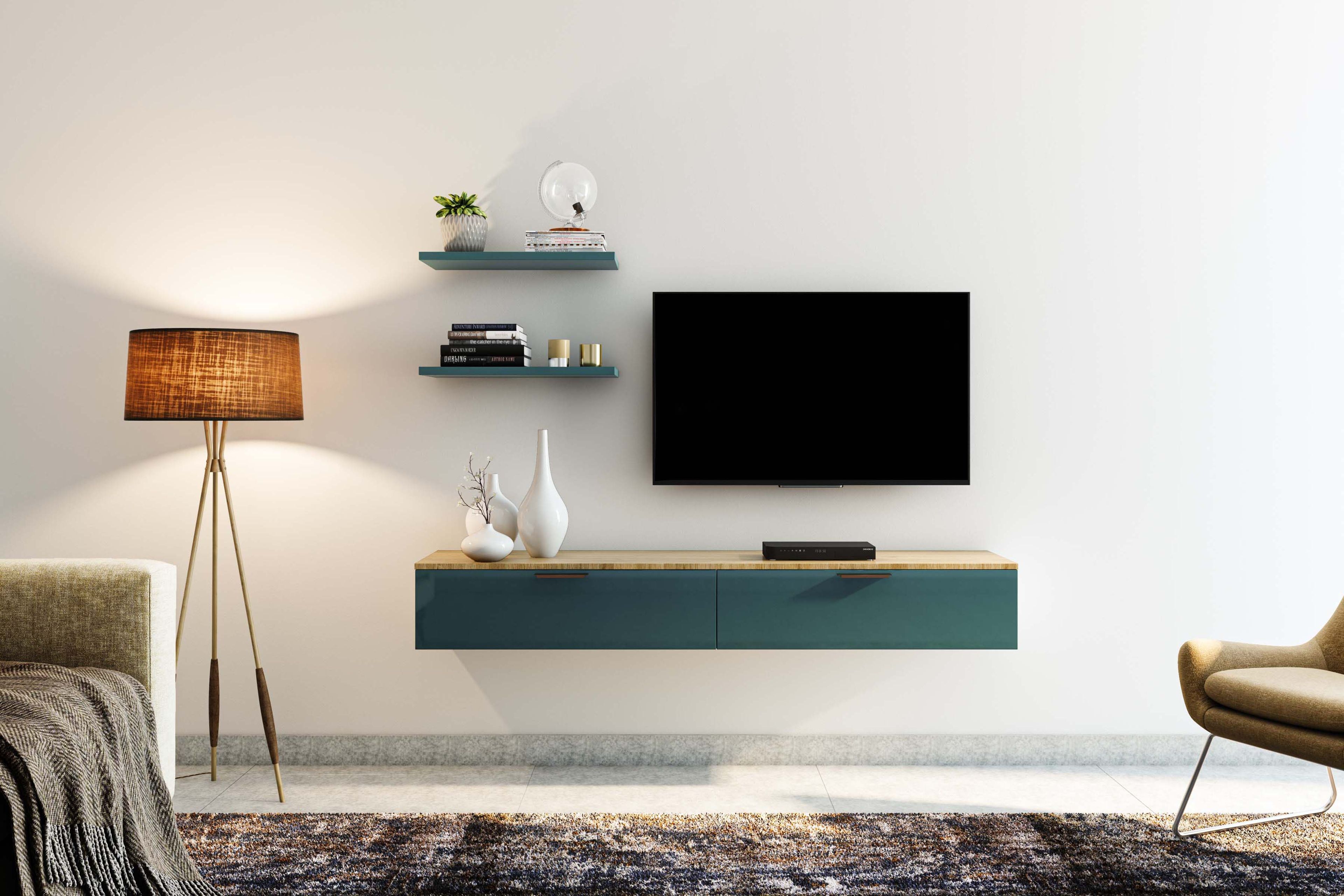 High Gloss Shore TV Unit Design ith Stylish Wall Ledge
