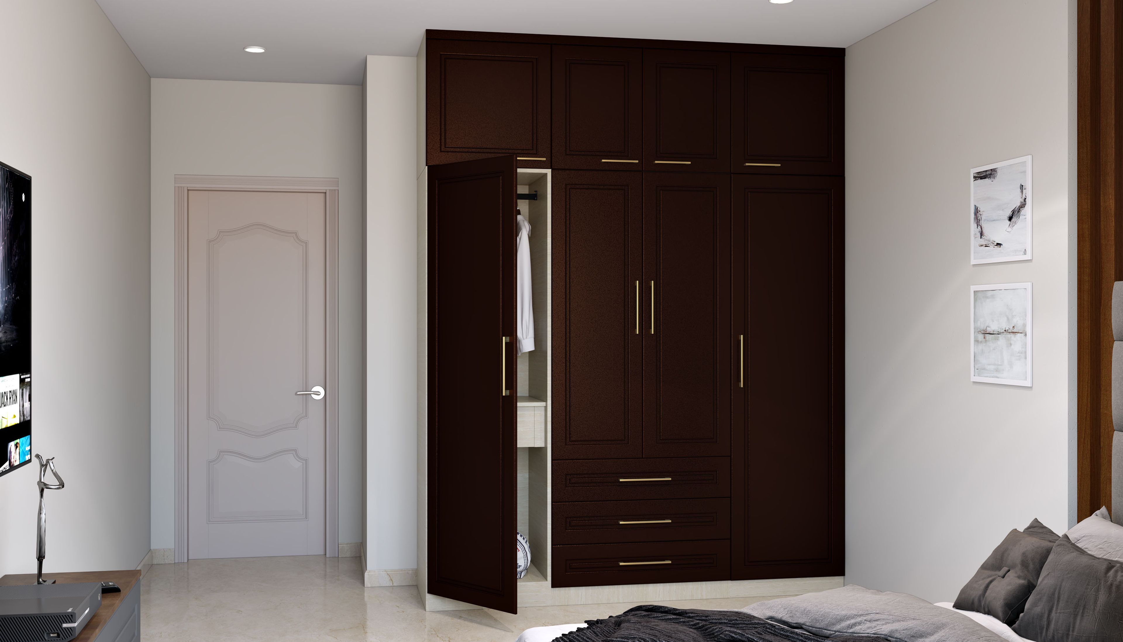 Cacao 4-Door Modern Swing Wardrobe Design in Suede Finish