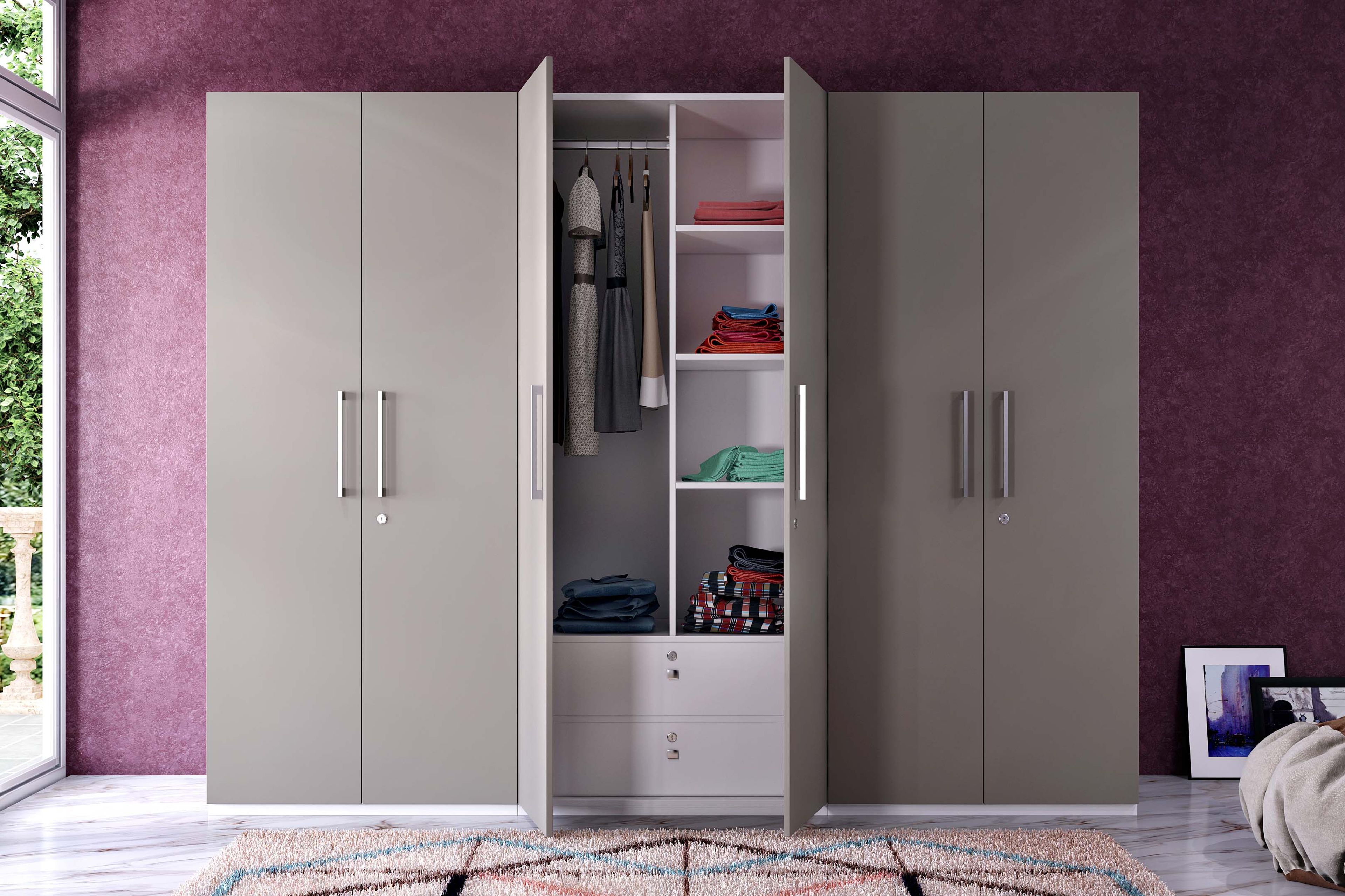 Modern Reflective 6-Door Swing Wardrobe Design