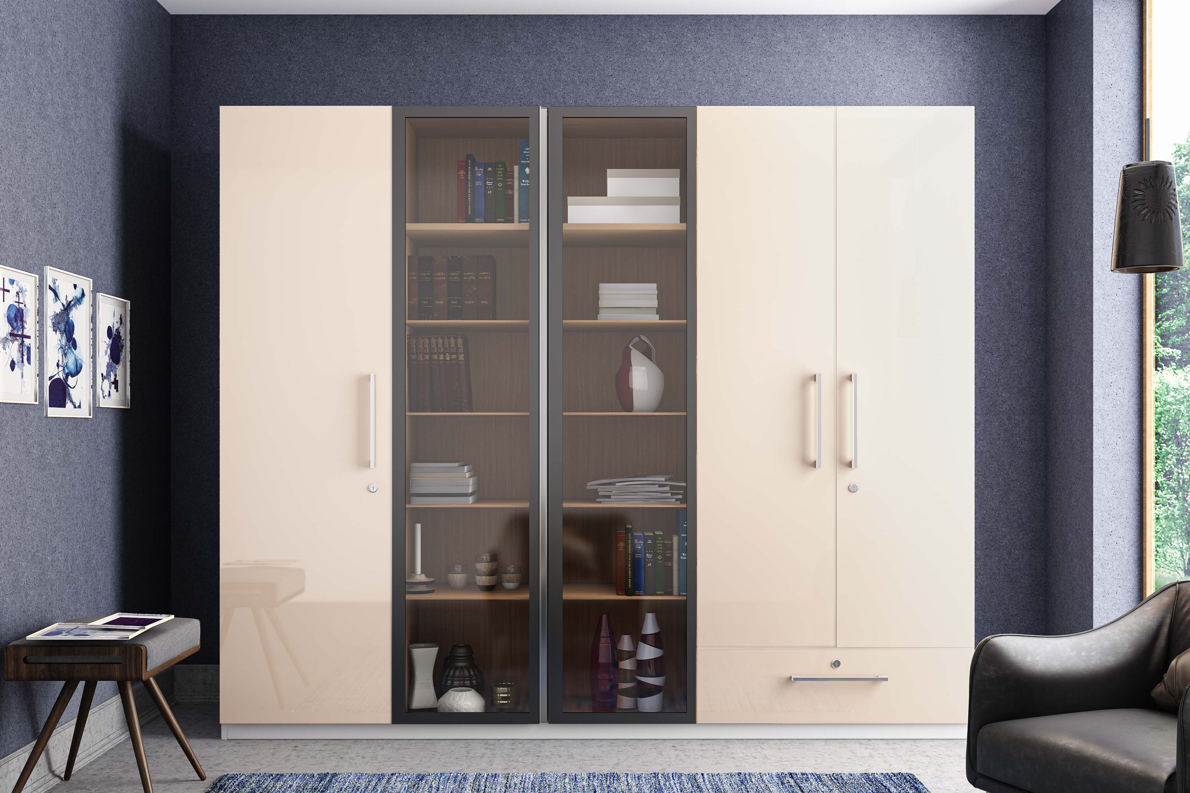 Modern 5 Door Swing Wardrobe Design in Champagne Colour