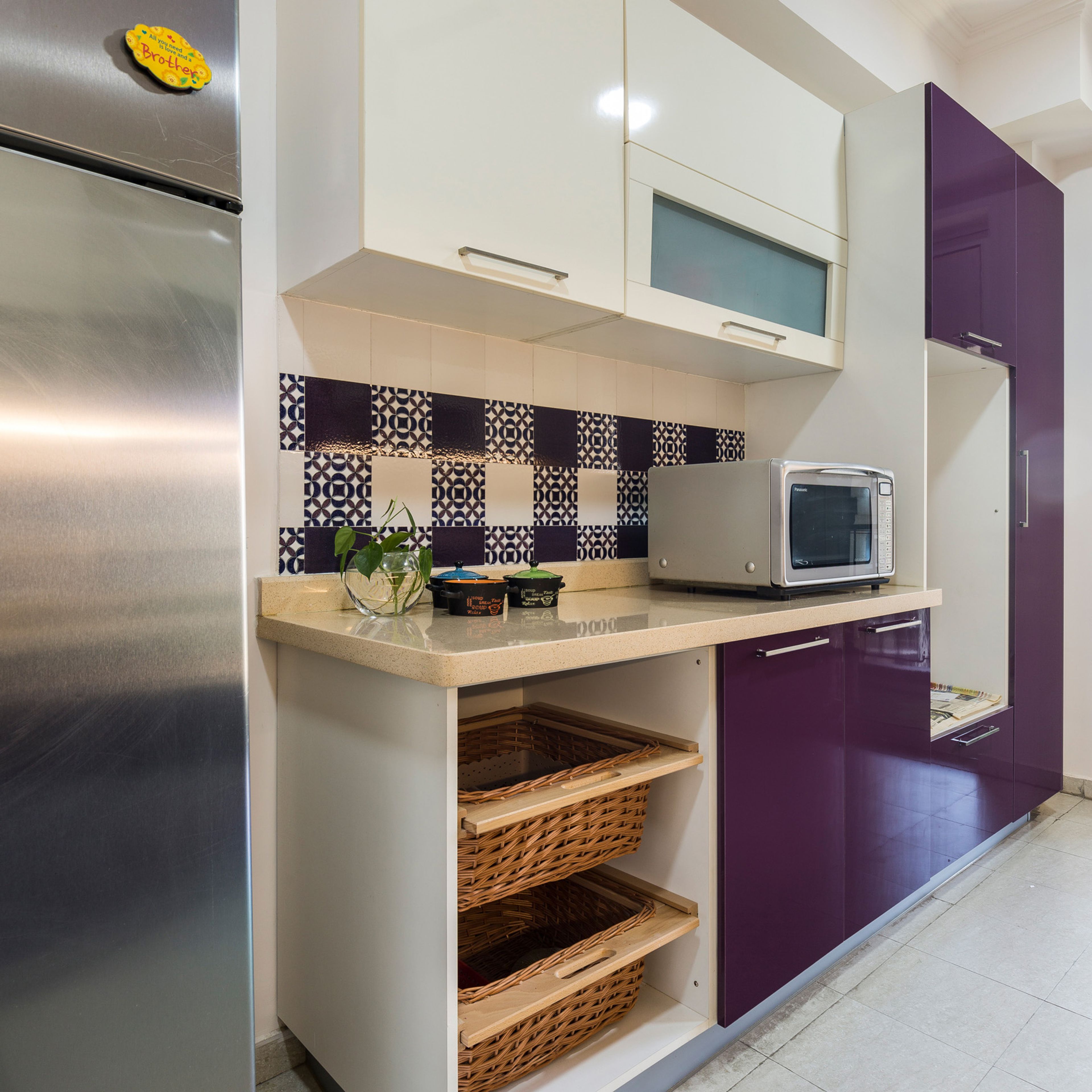 Purple And White Kitchen Cabinets