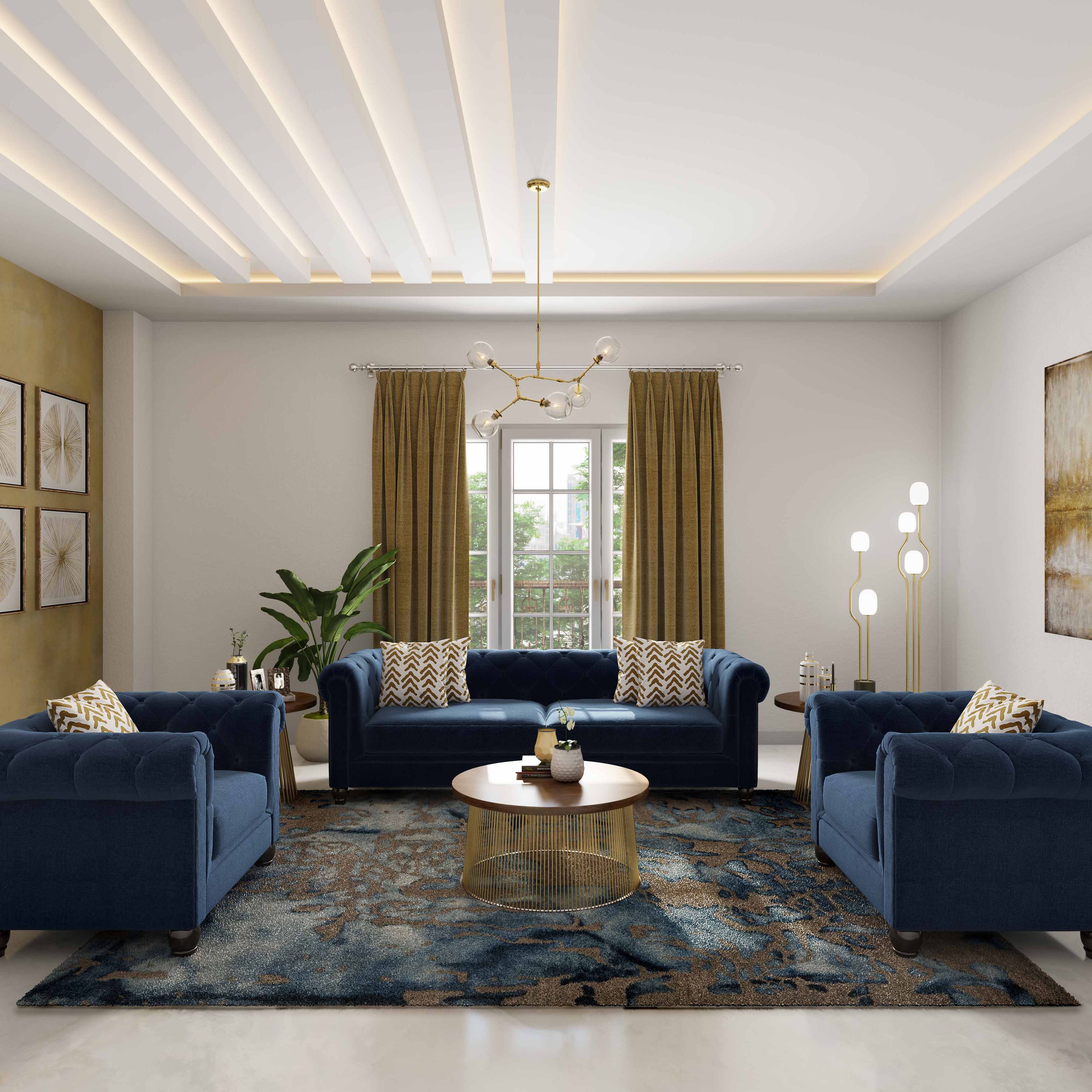 Contemporary Gypsum White Living Room Ceiling Design With Beams