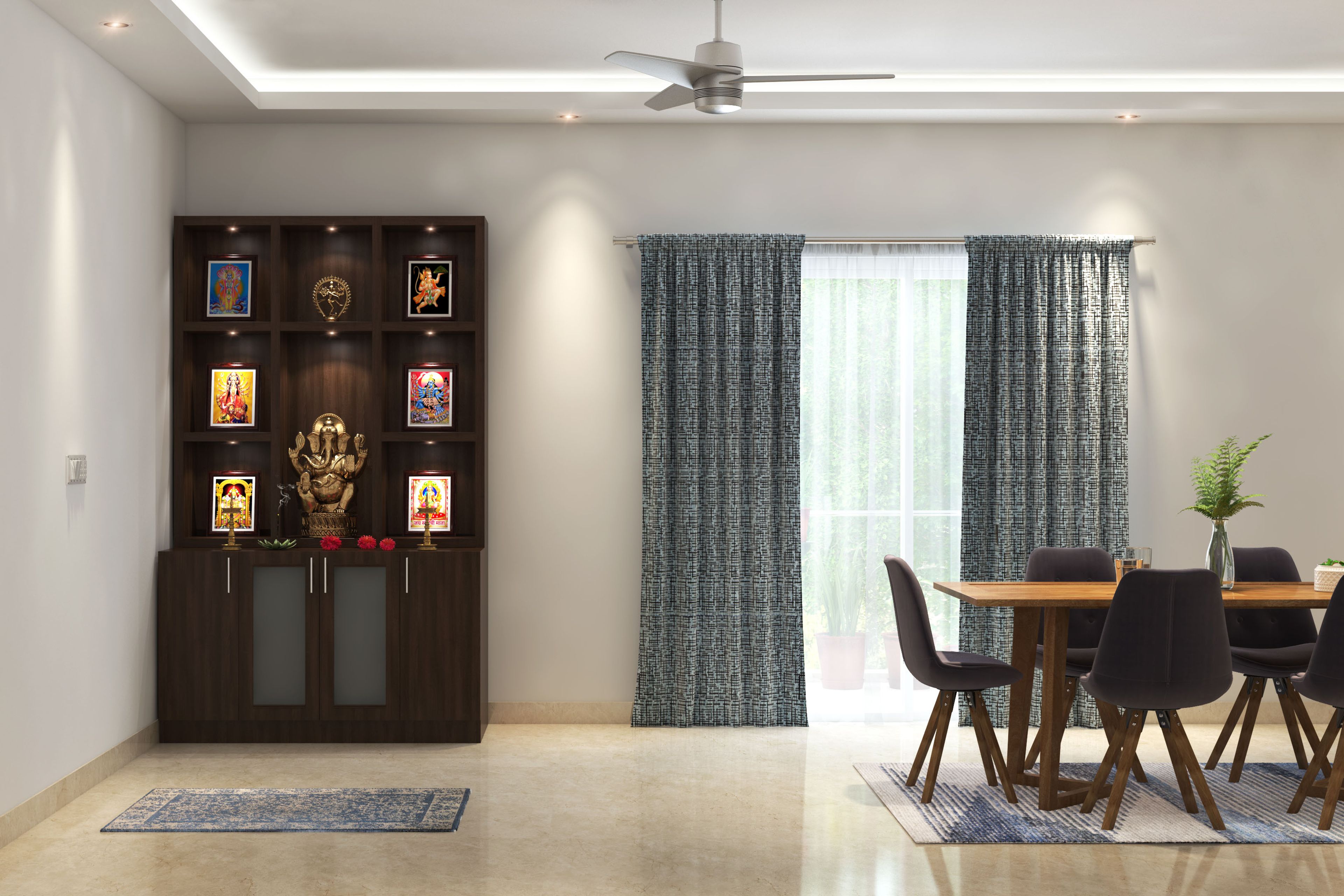 Modern Canadian Walnut Floor-Mounted Pooja Unit with Closed Door - Livspace