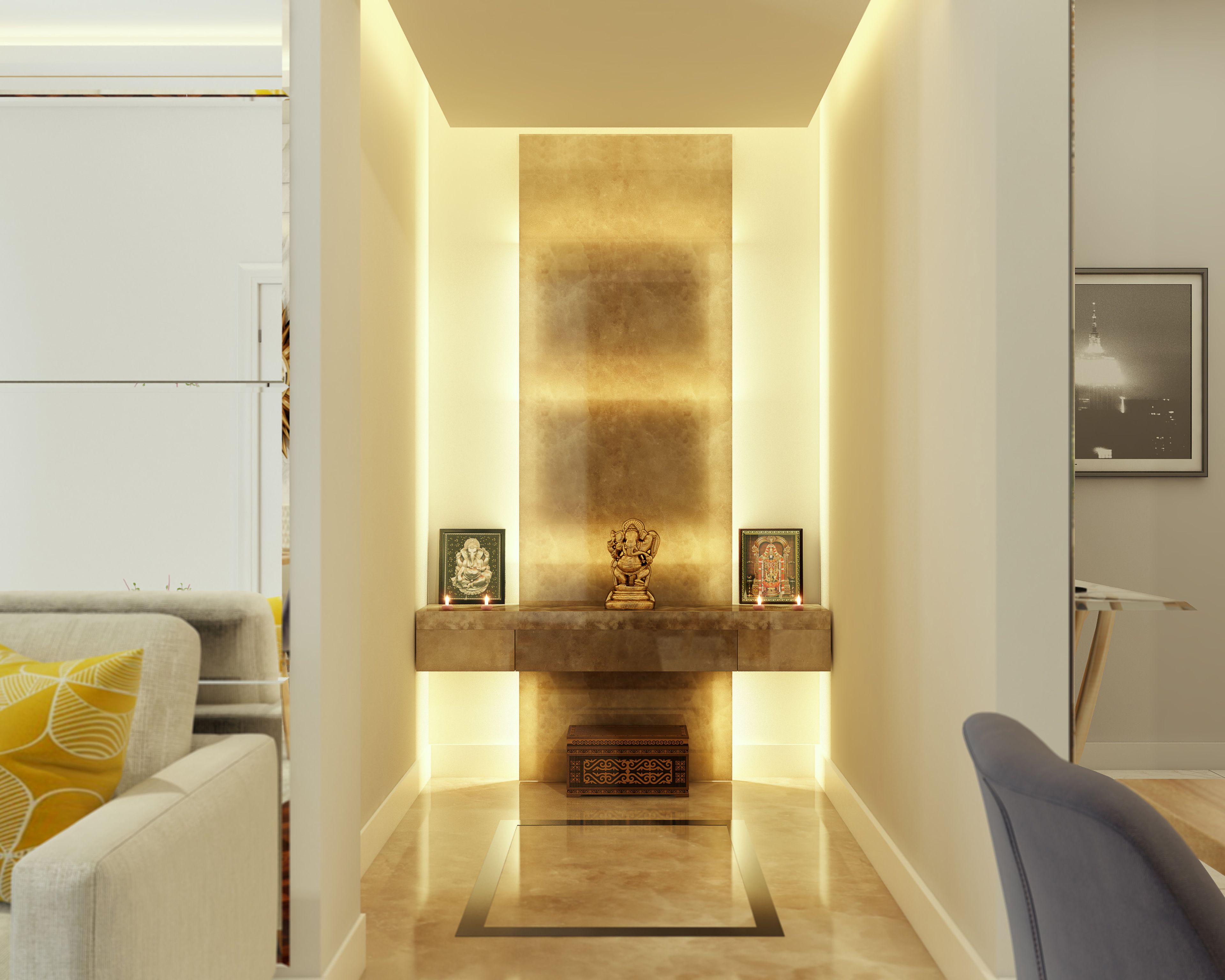 Contemporary Wall-Mounted Beige Storage Unit for Pooja Room - Livspace