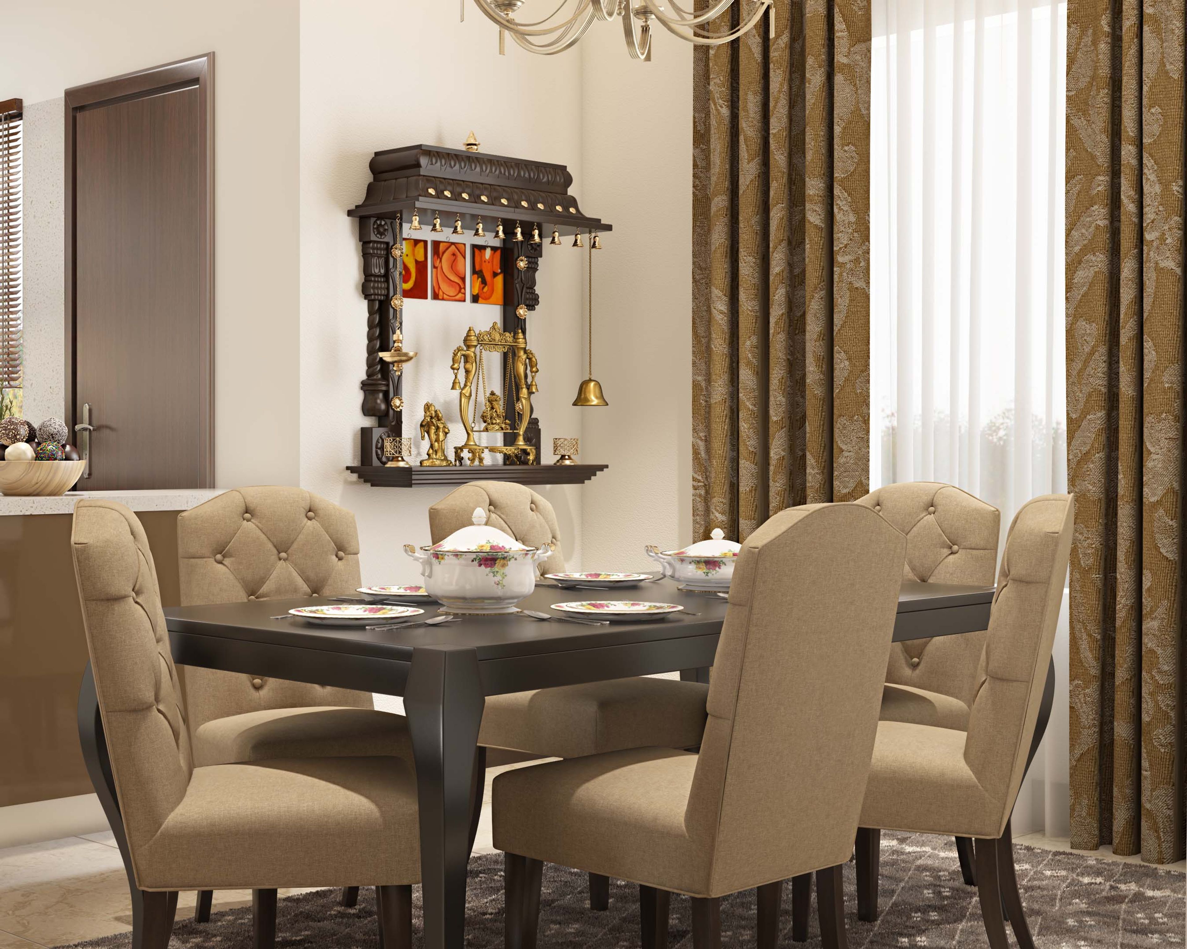 Classic Wall-Mountd Dark Wood Mandir Design