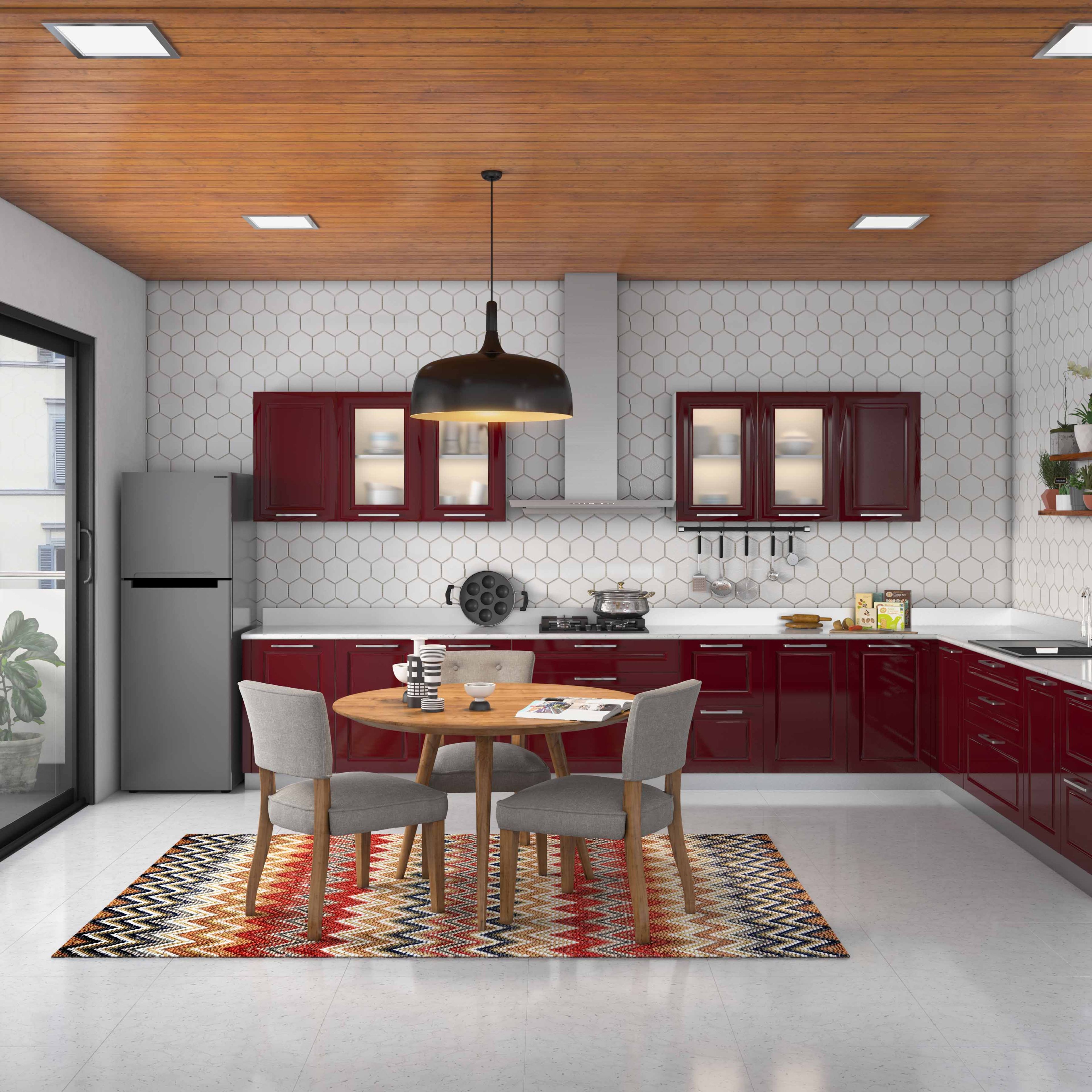 Grid Pattern White Hexagonal Ceramic Kitchen Wall Tiles - Livspace