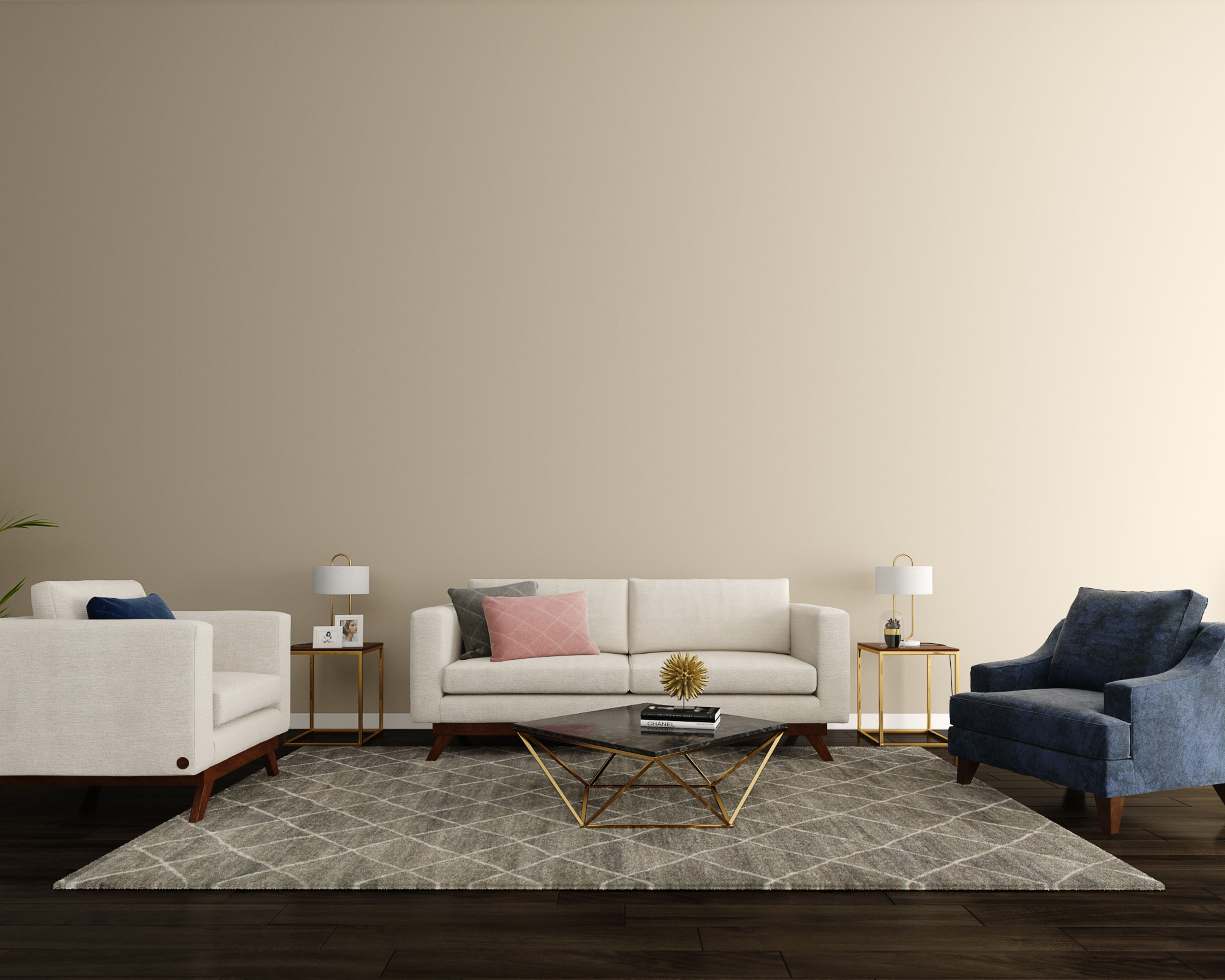 Mid-Century Modern Light Beige Wall Paint Design For Living Rooms