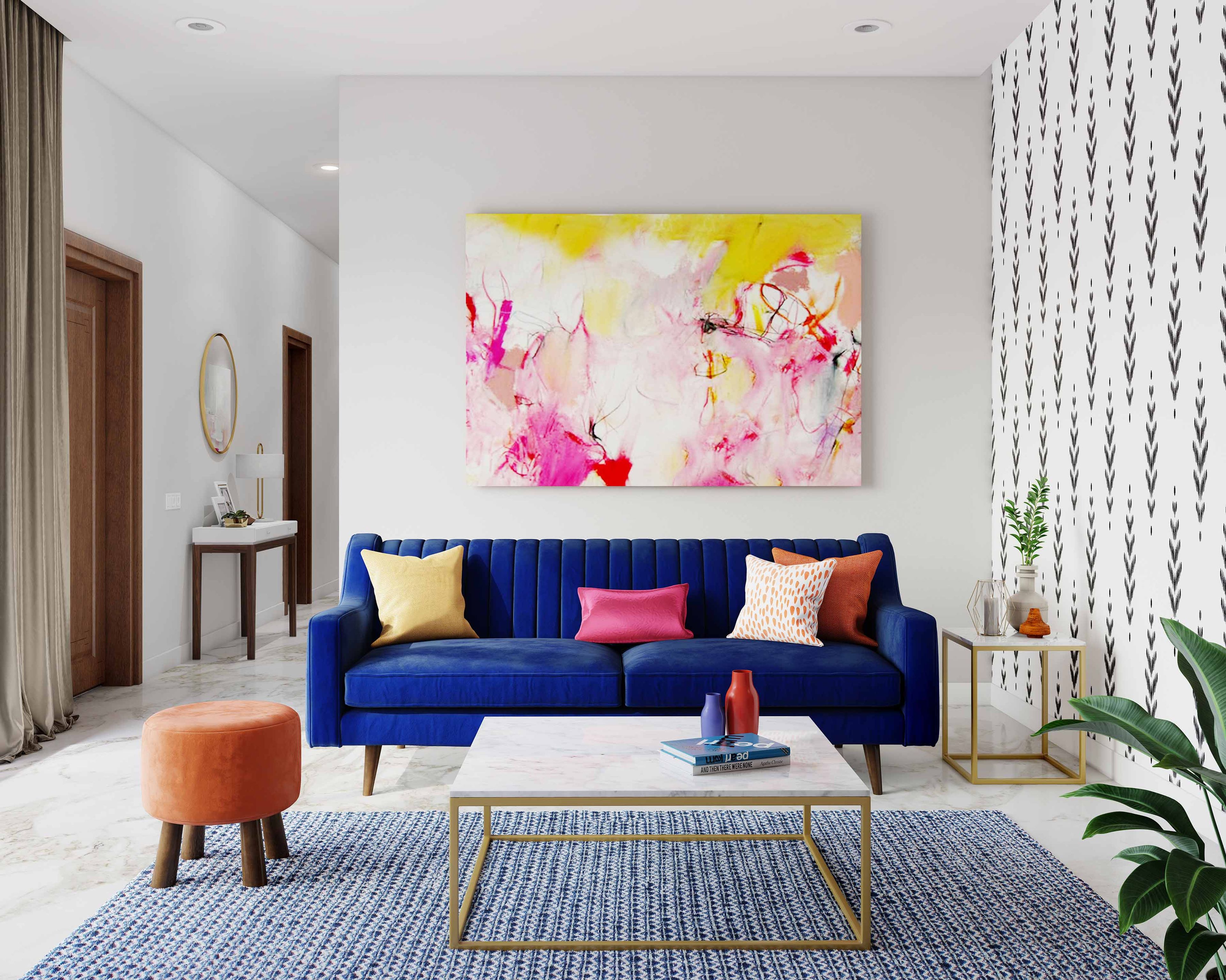 Mid-Century Modern Light Grey Wall Paint Design For Living Rooms