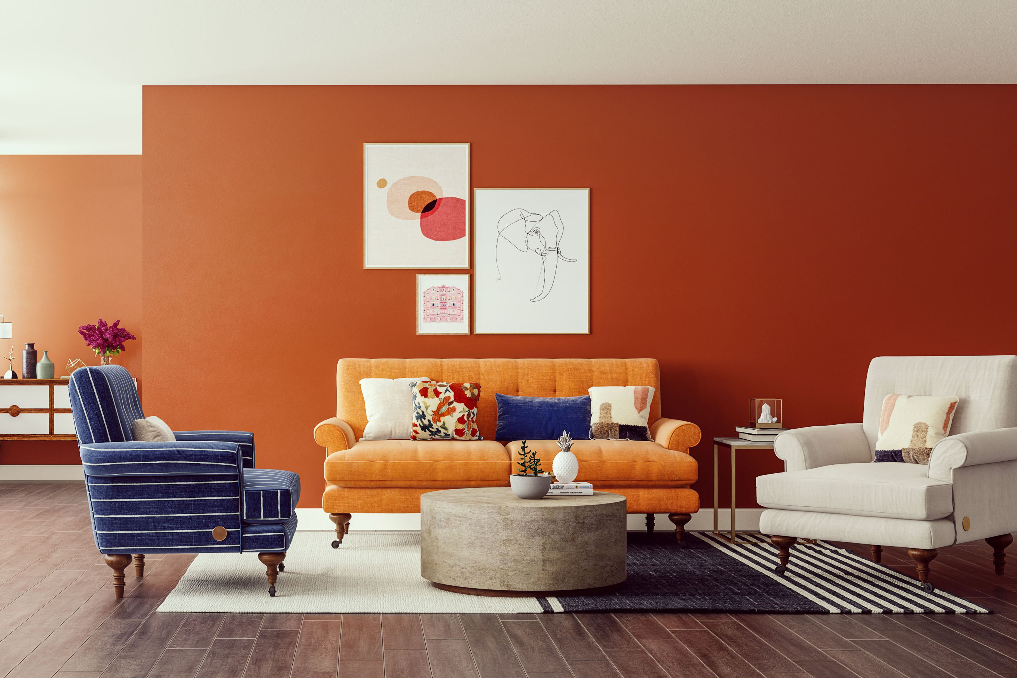 Modern Orange Living Room Wall Paint Design