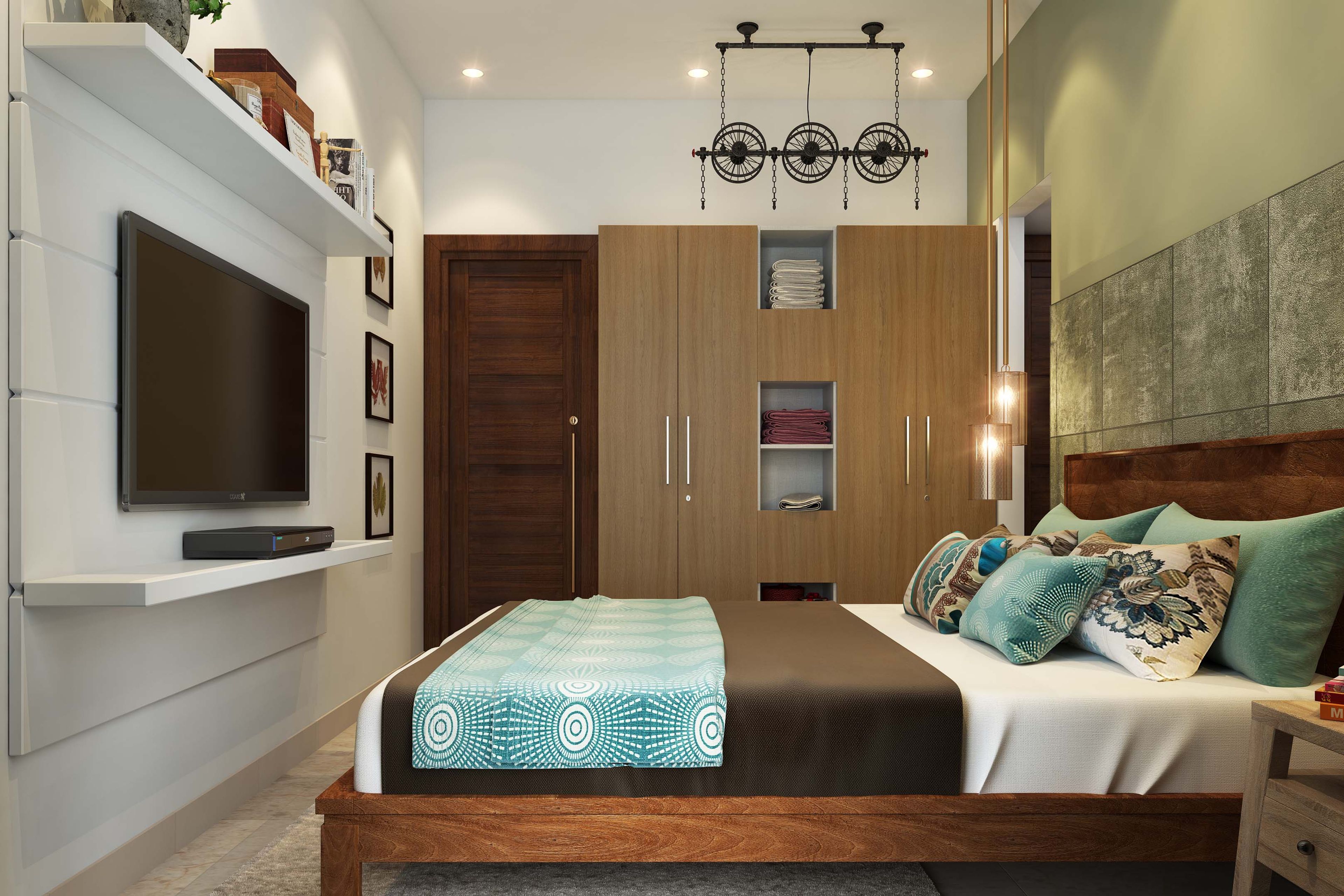 Modern 4-Door Wooden Wardrobe Design With Open Storage Niche