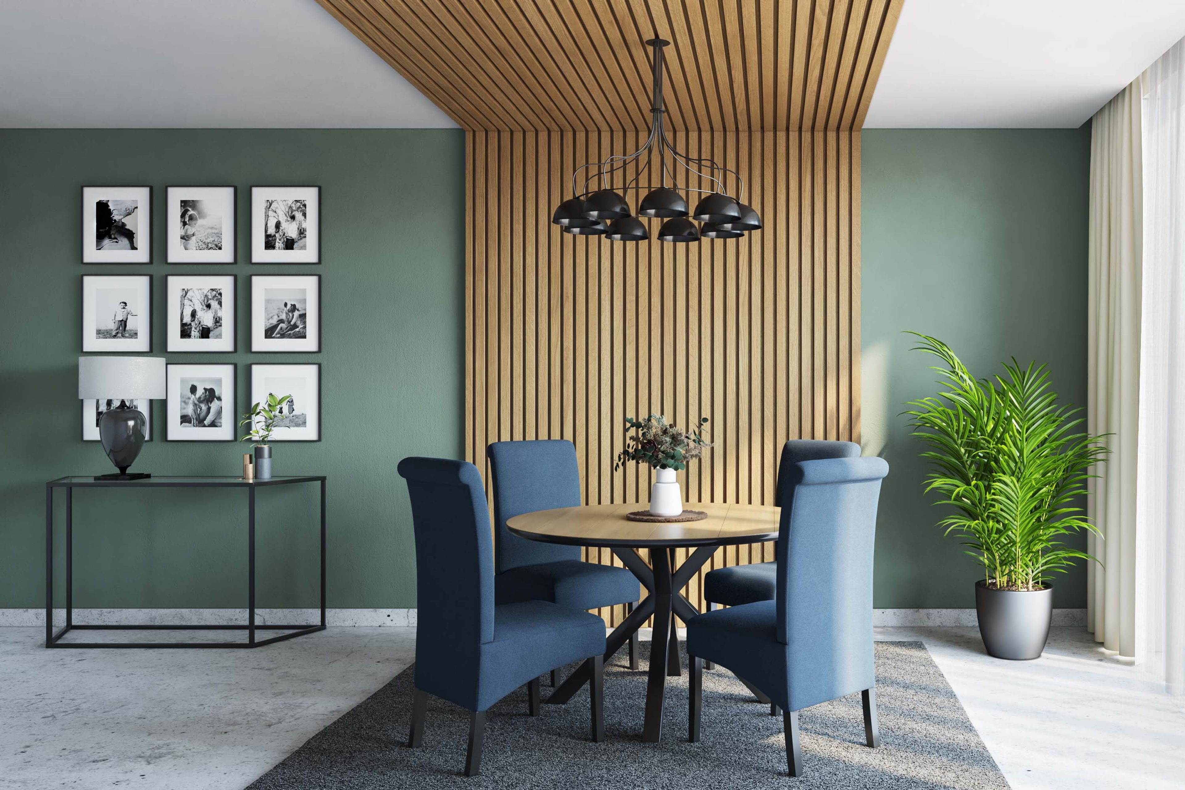 Contemporary Wall Design With PVC Wooden Floor-To-Ceiling Wall Panelling