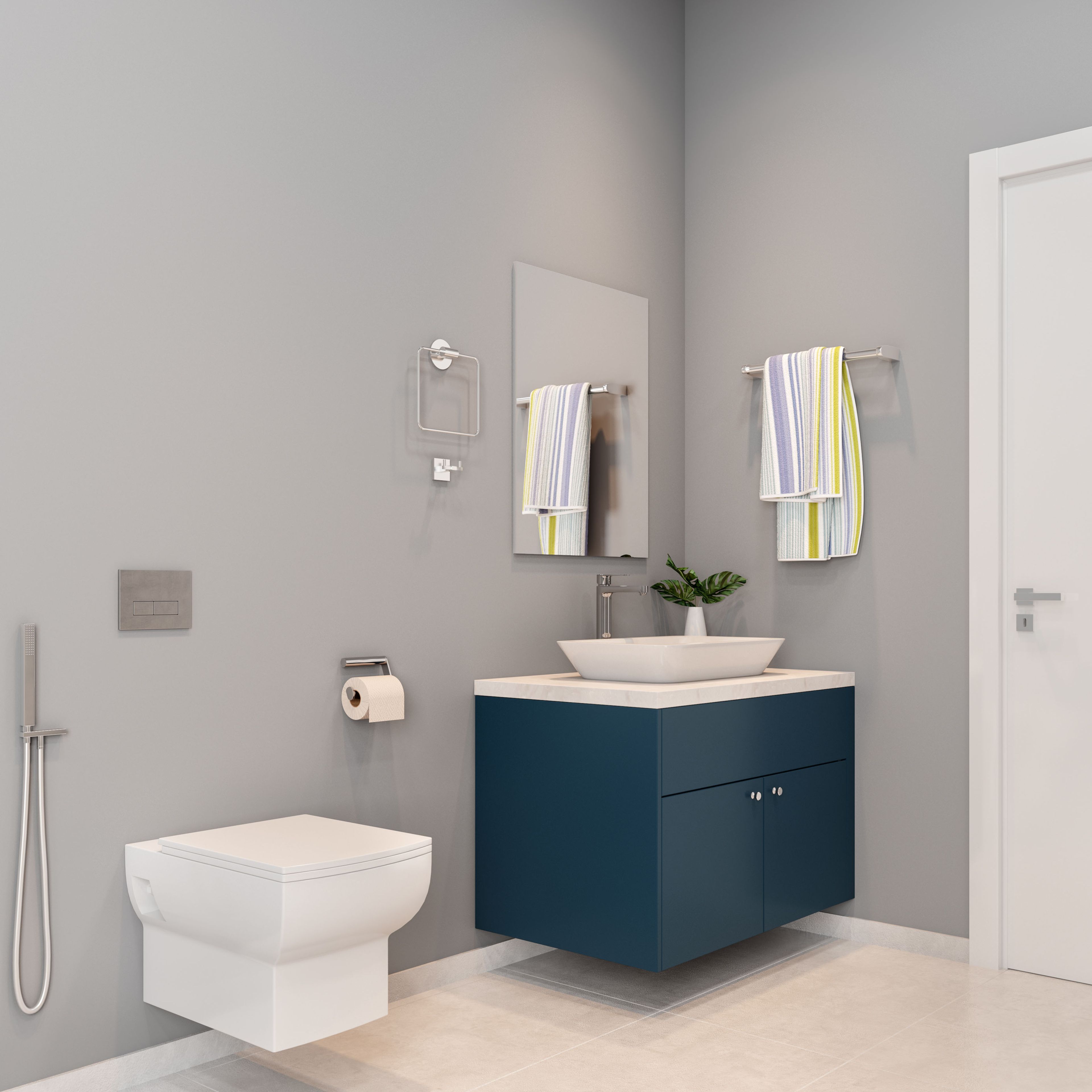 Contemporary Light Grey Bathroom Wall Paint Design