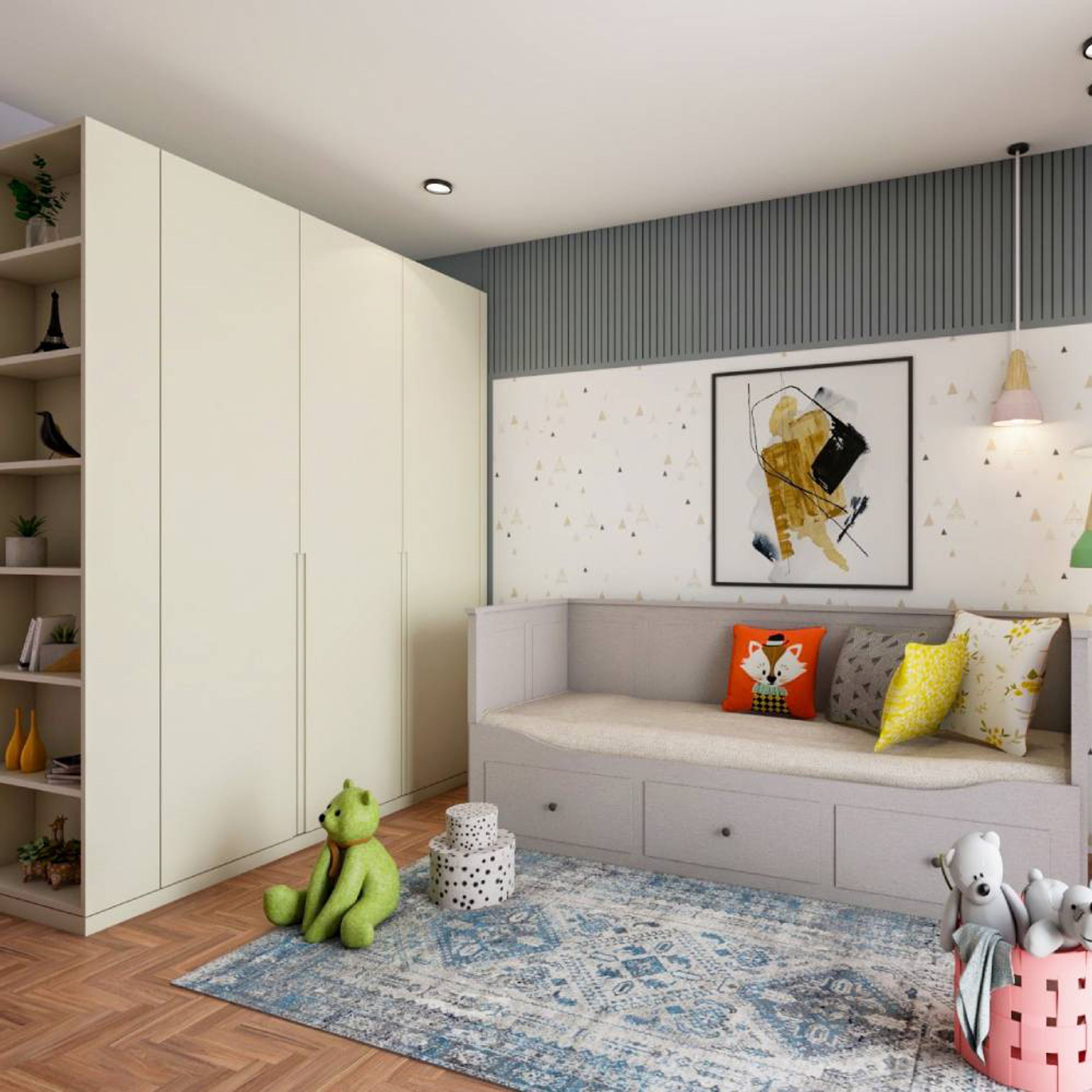 Contemporary 3-Door Champagne-Toned Swing Wardrobe Design