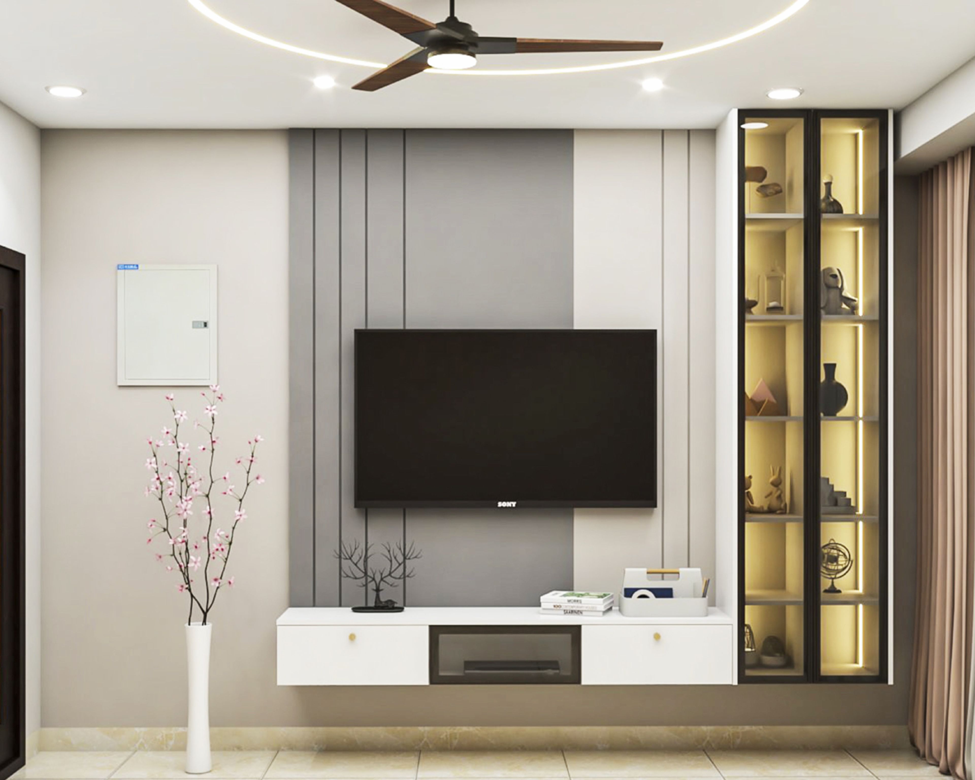 Grey and Cream Backdrop Modern TV Unit Design