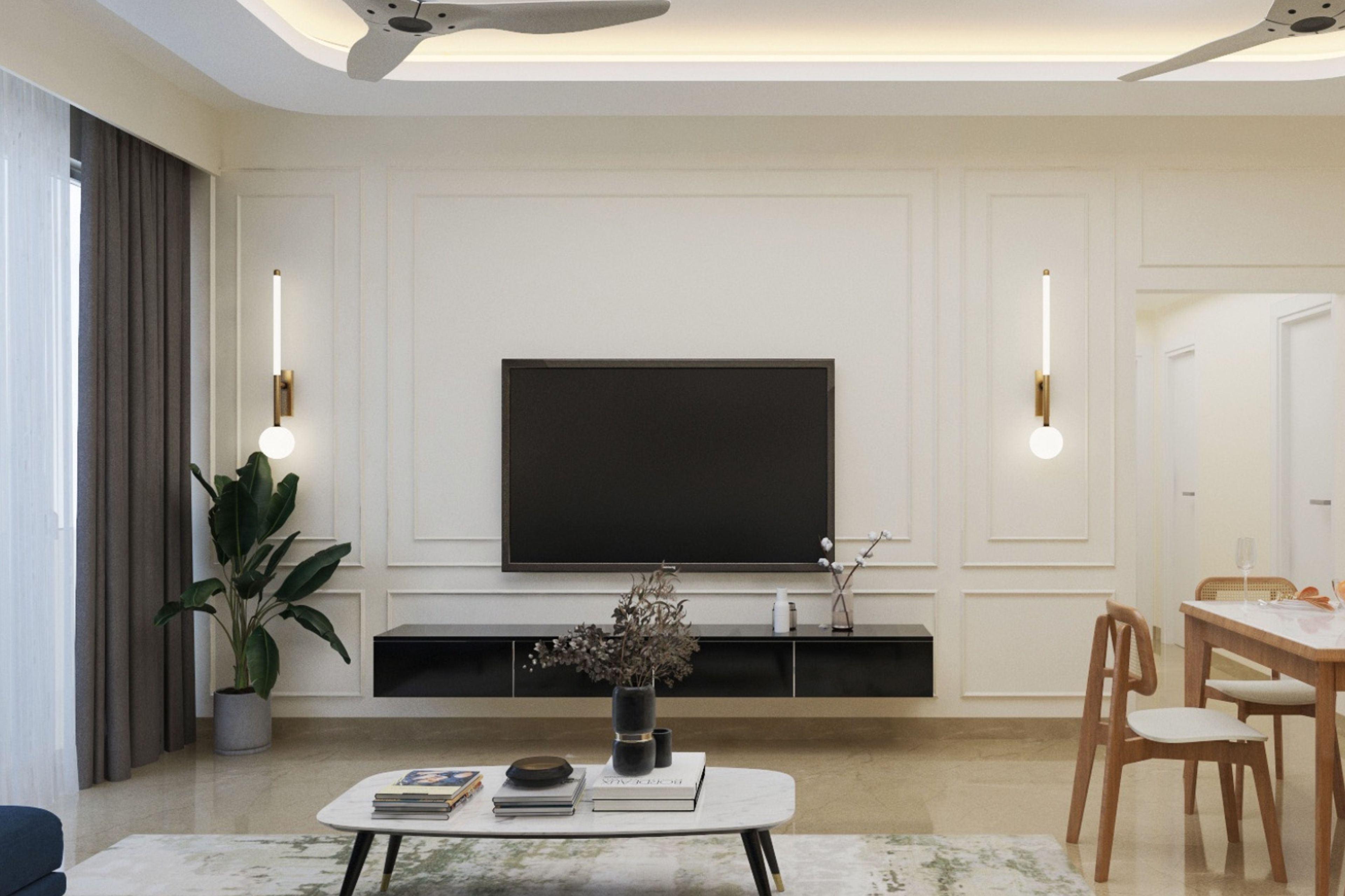 Contemporary Slate TV Unit Design with Wall Trims Backdrop