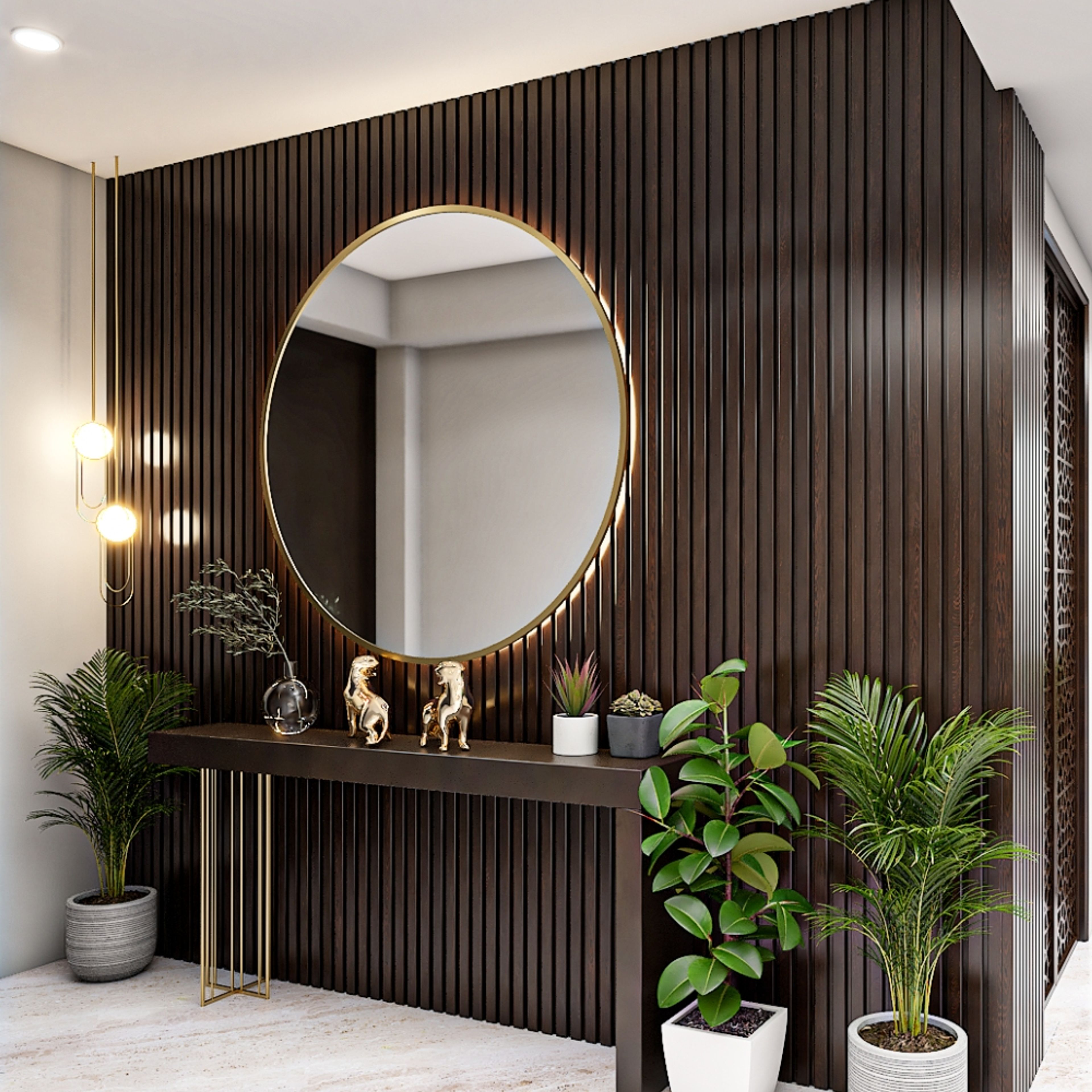 Contemporary Dark Brown Wooden Panelling Wall Design